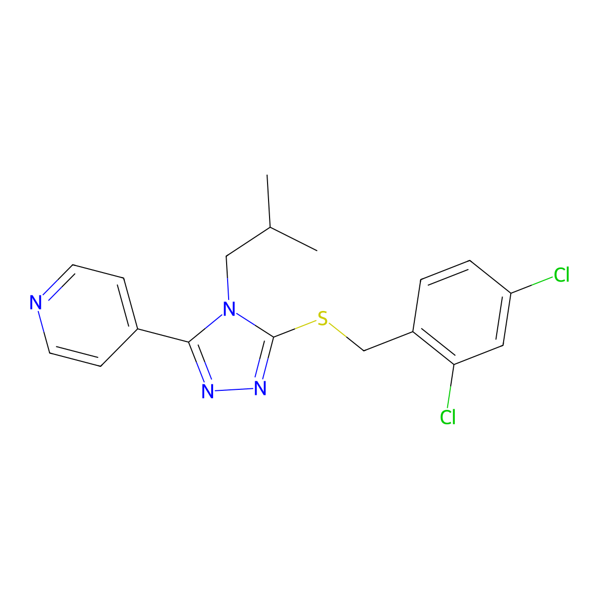 4-[5-[(2,4-Dichlorophenyl)methylsulfanyl]-4-(2-methylpropyl)-1,2,4-triazol-3-yl]pyridine molecular structure, CAS 663213-54-5