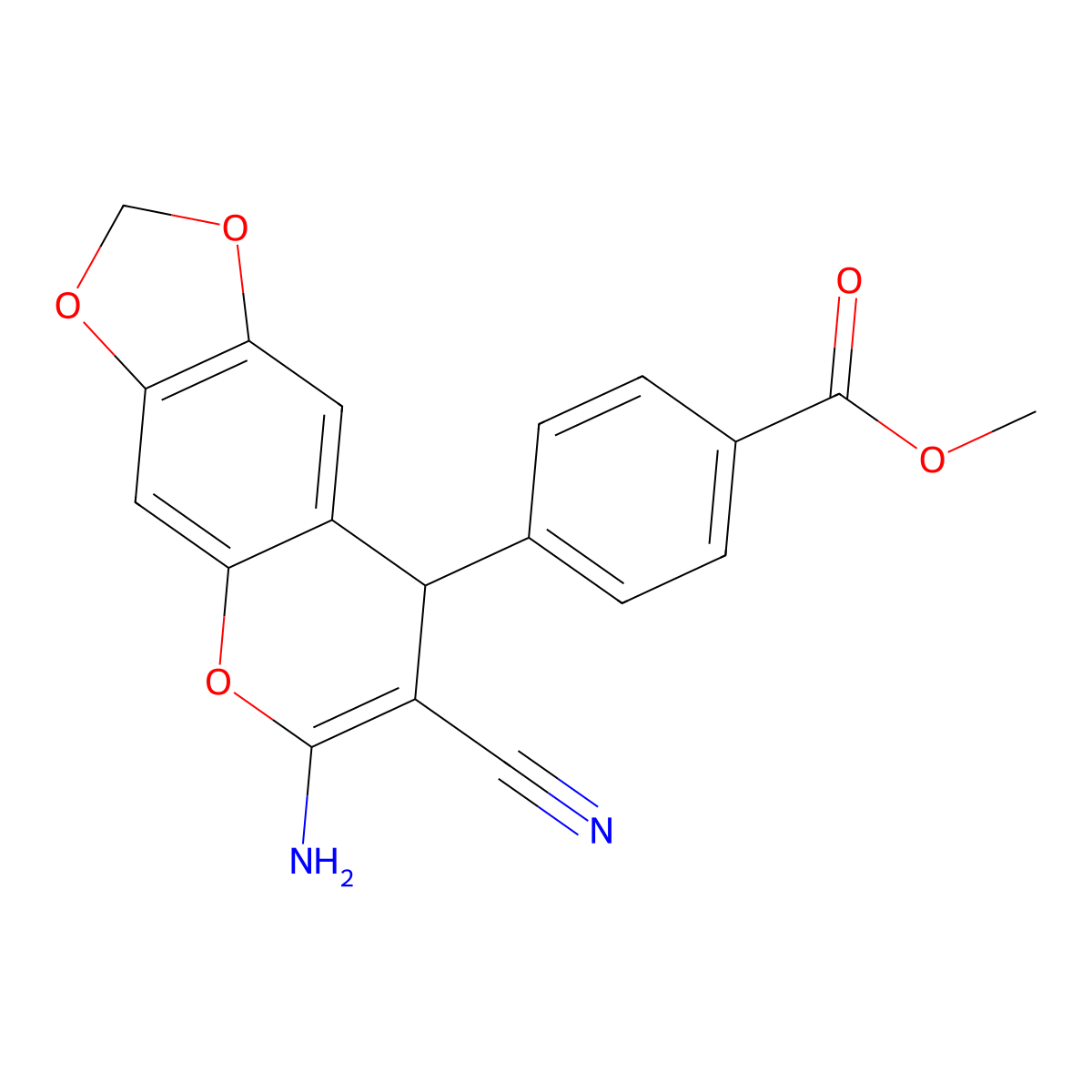 methyl 4-(6-amino-7-cyano-8H-[1,3]dioxolo[4,5-g]chromen-8-yl)benzoate molecular structure, CAS 663214-03-7