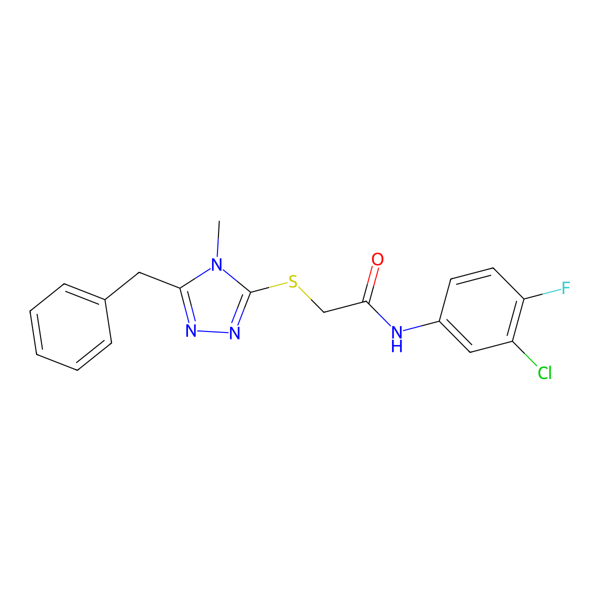 2-[(5-benzyl-4-methyl-1,2,4-triazol-3-yl)sulfanyl]-N-(3-chloro-4-fluorophenyl)acetamide molecular structure, CAS 663214-04-8