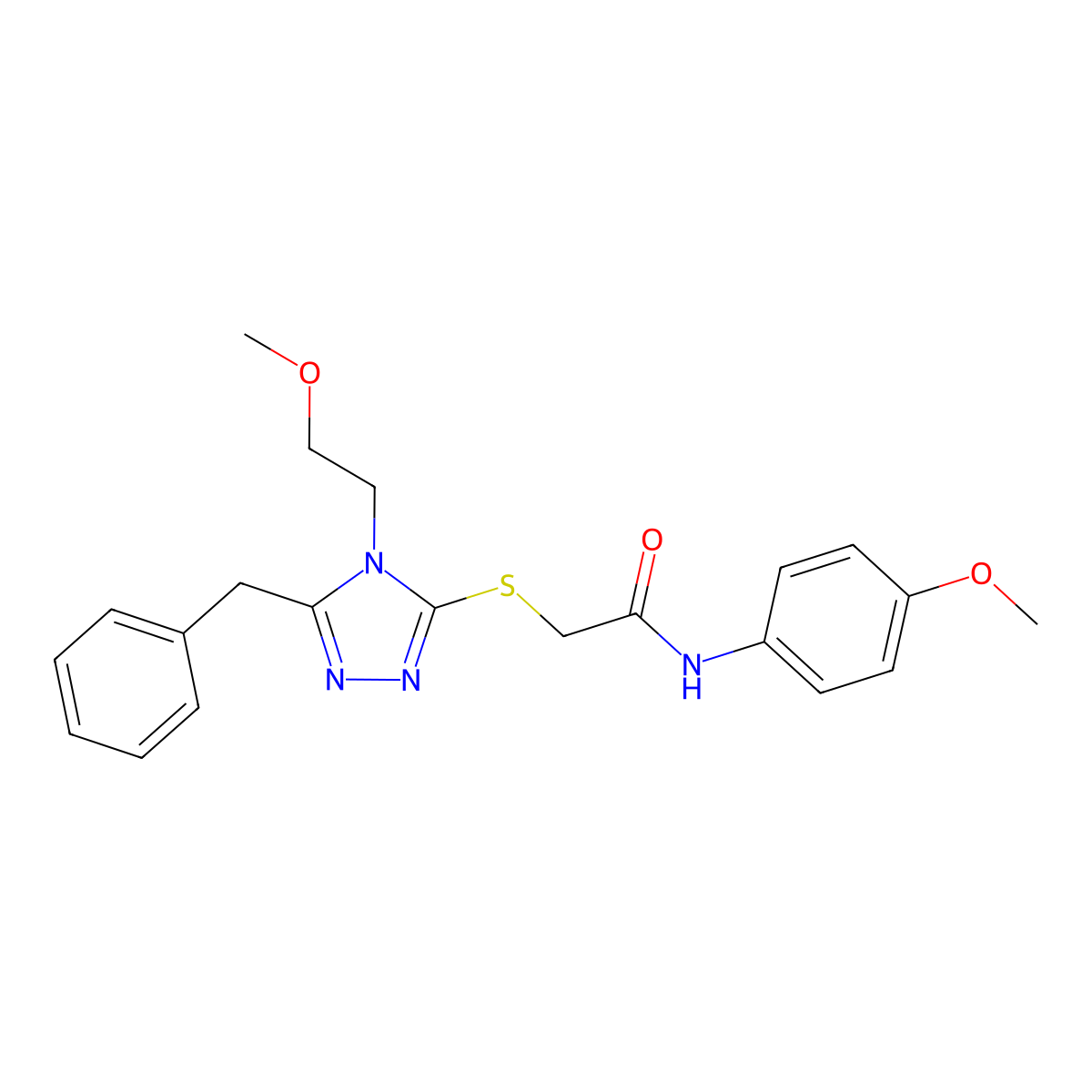 2-[[5-benzyl-4-(2-methoxyethyl)-1,2,4-triazol-3-yl]sulfanyl]-N-(4-methoxyphenyl)acetamide molecular structure, CAS 663214-05-9