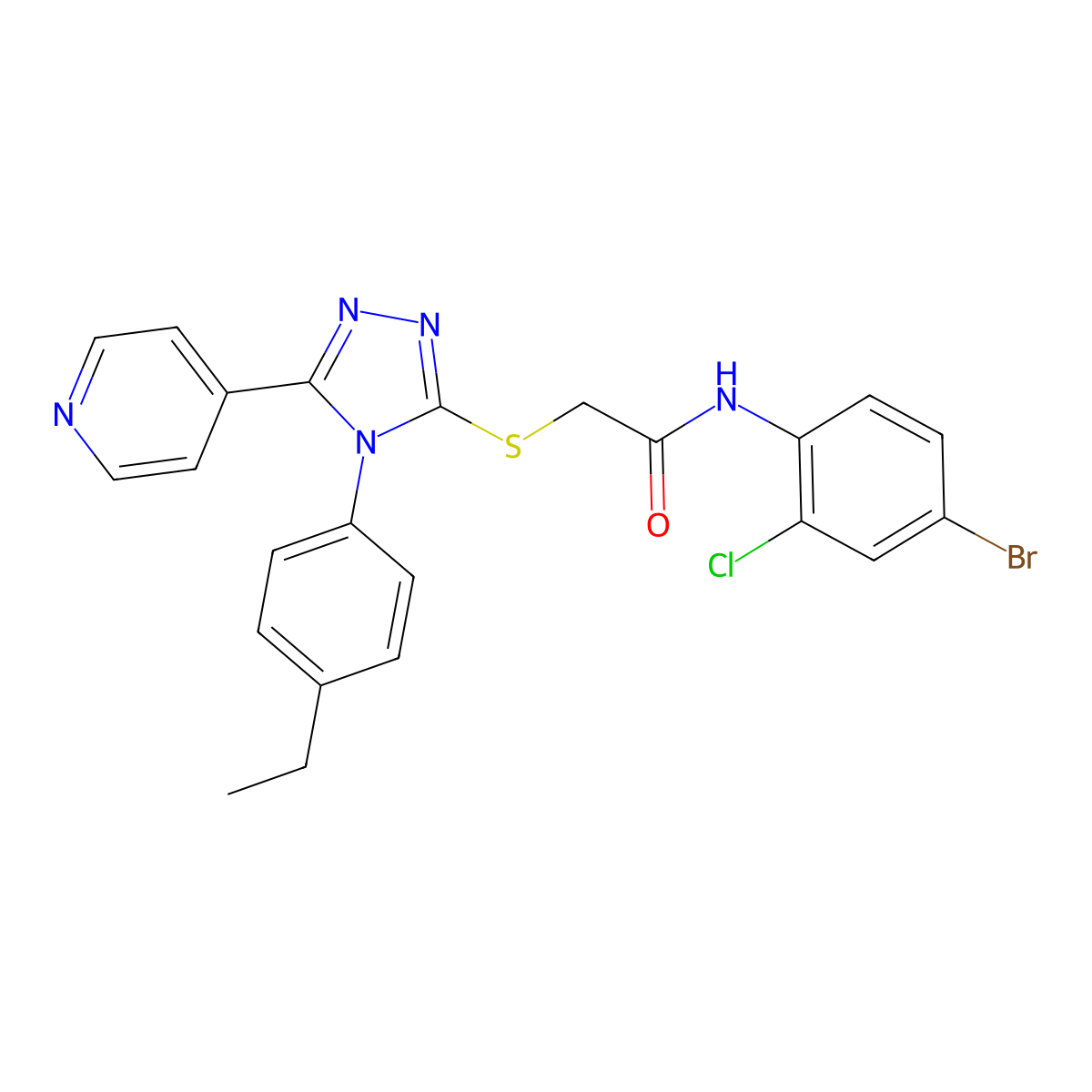 N-(4-bromo-2-chlorophenyl)-2-[[4-(4-ethylphenyl)-5-pyridin-4-yl-1,2,4-triazol-3-yl]sulfanyl]acetamide molecular structure, CAS 663214-13-9