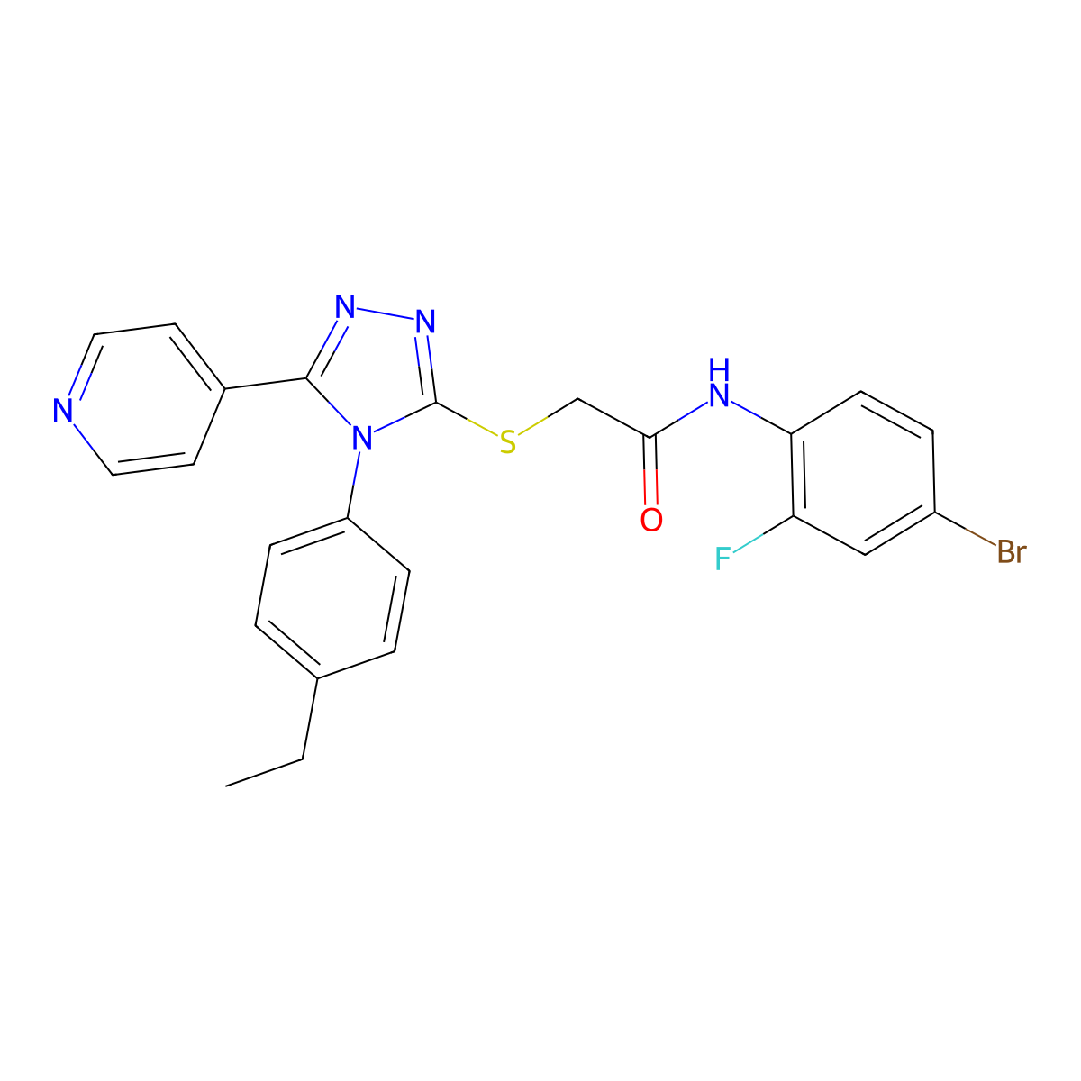N-(4-bromo-2-fluorophenyl)-2-[[4-(4-ethylphenyl)-5-pyridin-4-yl-1,2,4-triazol-3-yl]sulfanyl]acetamide molecular structure, CAS 663214-14-0