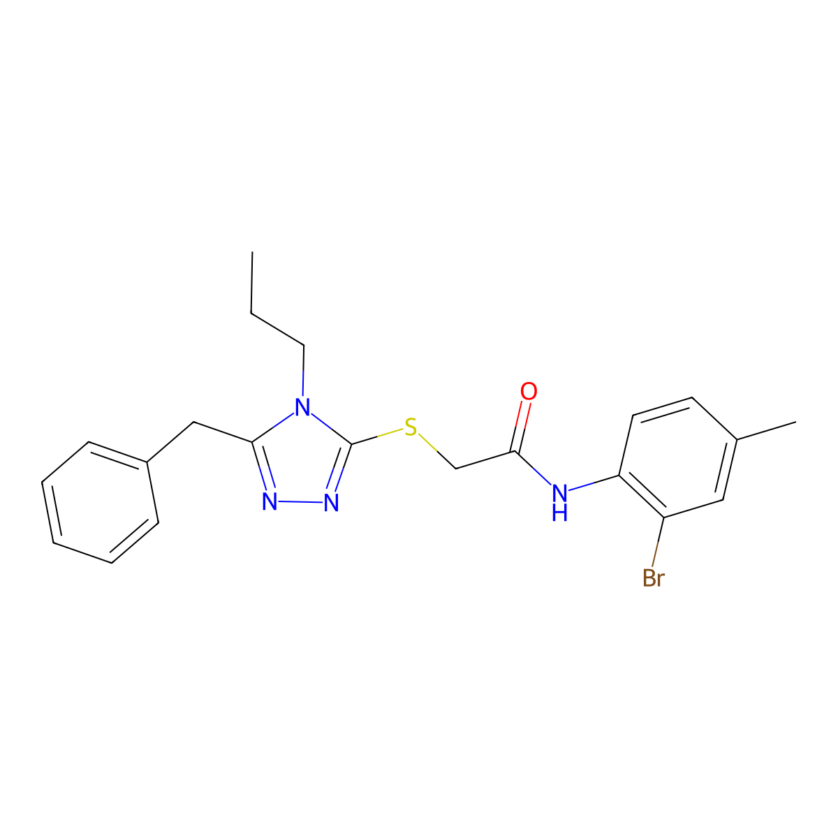 2-[(5-benzyl-4-propyl-1,2,4-triazol-3-yl)sulfanyl]-N-(2-bromo-4-methylphenyl)acetamide molecular structure, CAS 663214-28-6