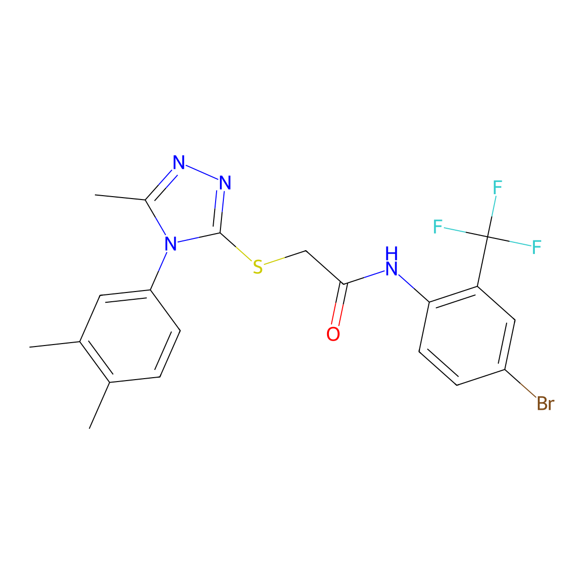 N-[4-bromo-2-(trifluoromethyl)phenyl]-2-[[4-(3,4-dimethylphenyl)-5-methyl-1,2,4-triazol-3-yl]sulfanyl]acetamide molecular structure, CAS 663214-35-5