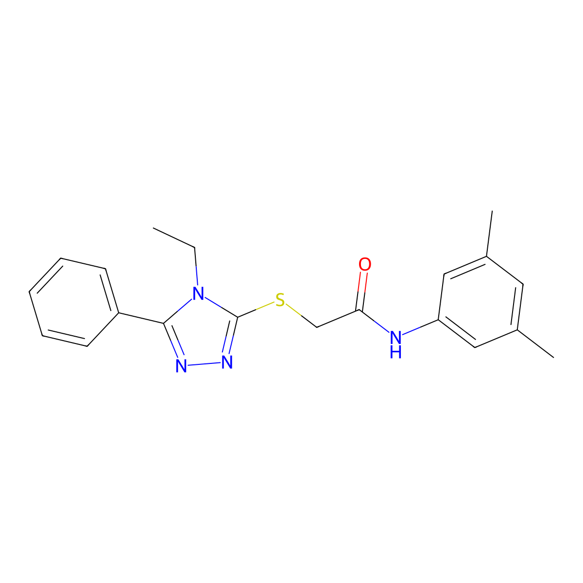 N-(3,5-dimethylphenyl)-2-[(4-ethyl-5-phenyl-1,2,4-triazol-3-yl)sulfanyl]acetamide molecular structure, CAS 663214-36-6
