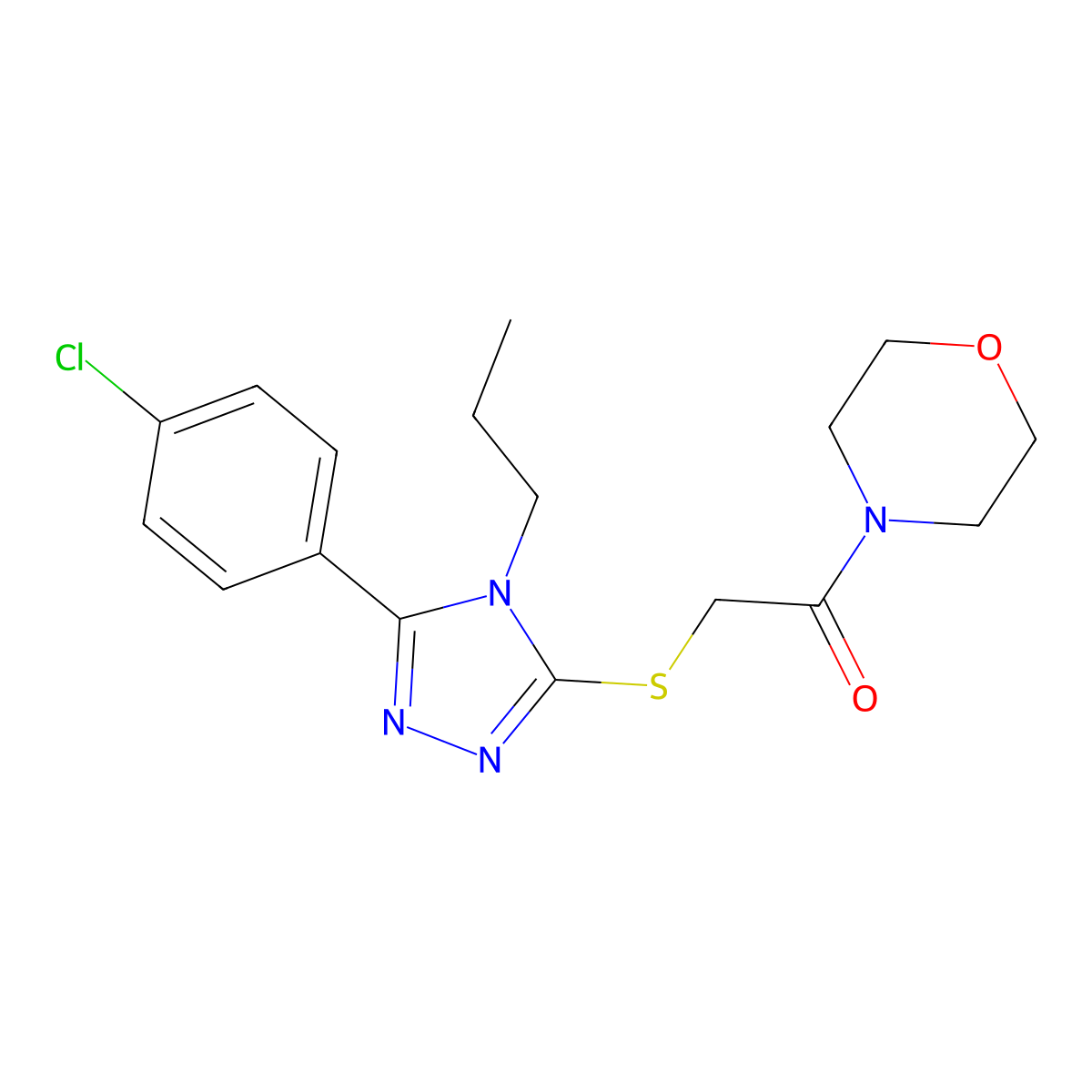 2-[[5-(4-Chlorophenyl)-4-propyl-1,2,4-triazol-3-yl]sulfanyl]-1-morpholin-4-ylethanone molecular structure, CAS 663214-40-2