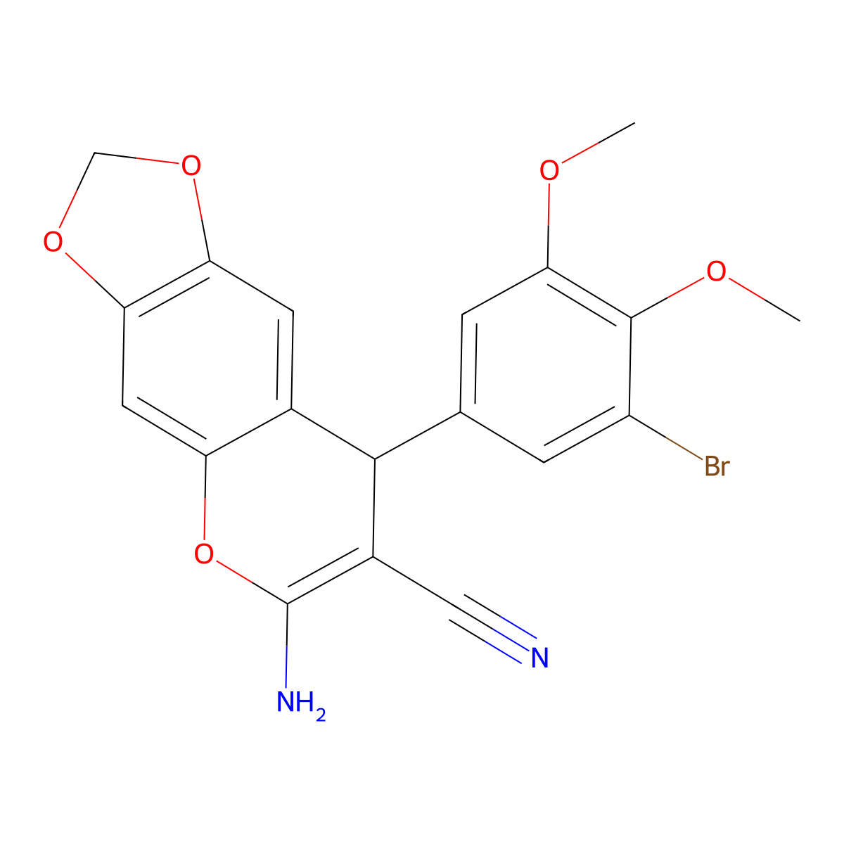 6-amino-8-(3-bromo-4,5-dimethoxyphenyl)-8H-[1,3]dioxolo[4,5-g]chromene-7-carbonitrile molecular structure, CAS 663214-57-1