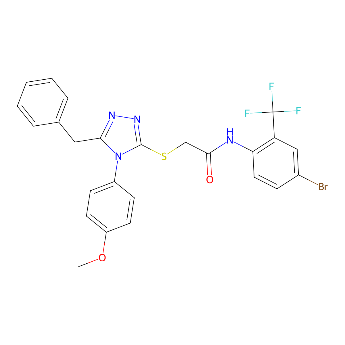 2-[[5-benzyl-4-(4-methoxyphenyl)-1,2,4-triazol-3-yl]sulfanyl]-N-[4-bromo-2-(trifluoromethyl)phenyl]acetamide molecular structure, CAS 663214-91-3