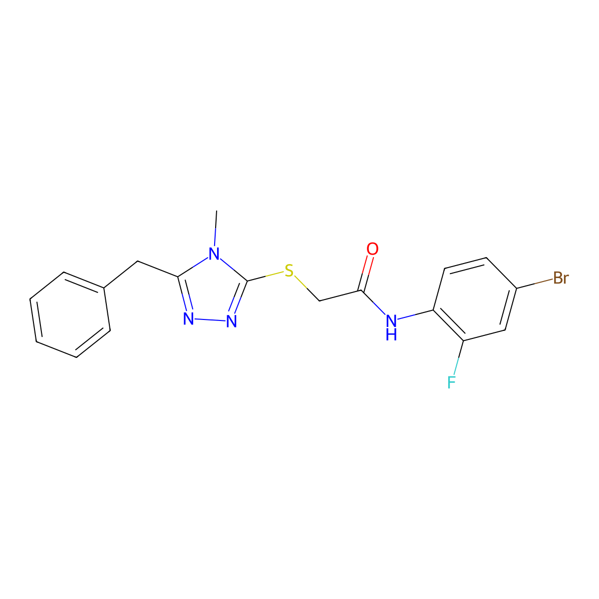 2-[(5-benzyl-4-methyl-1,2,4-triazol-3-yl)sulfanyl]-N-(4-bromo-2-fluorophenyl)acetamide molecular structure, CAS 663214-94-6