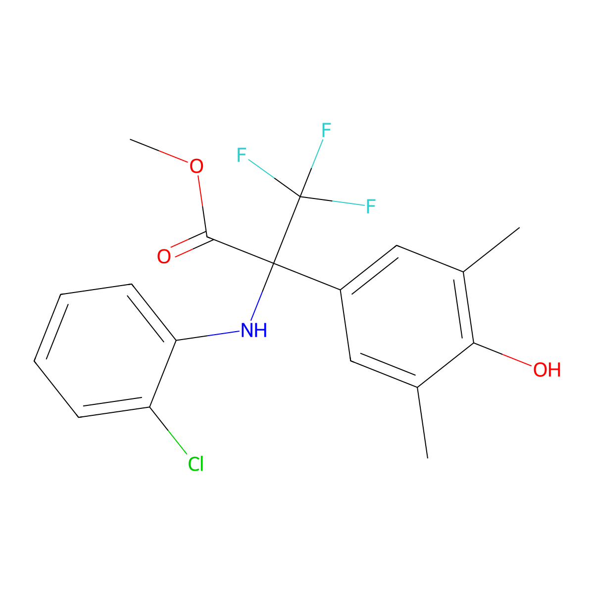 Methyl 2-(2-chloroanilino)-3,3,3-trifluoro-2-(4-hydroxy-3,5-dimethylphenyl)propanoate molecular structure, CAS 663216-48-6