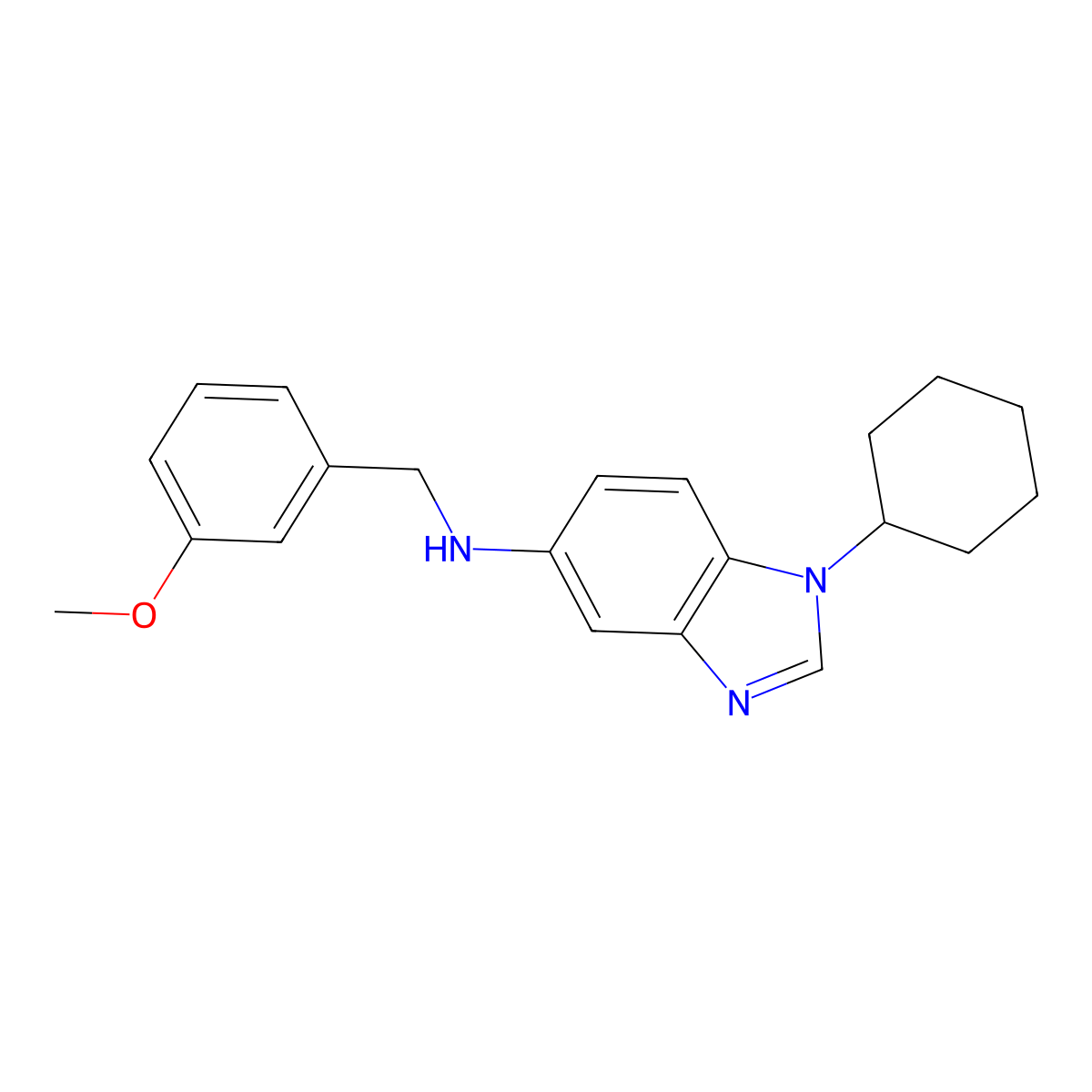 1-cyclohexyl-N-[(3-methoxyphenyl)methyl]benzimidazol-5-amine molecular structure, CAS 663217-33-2
