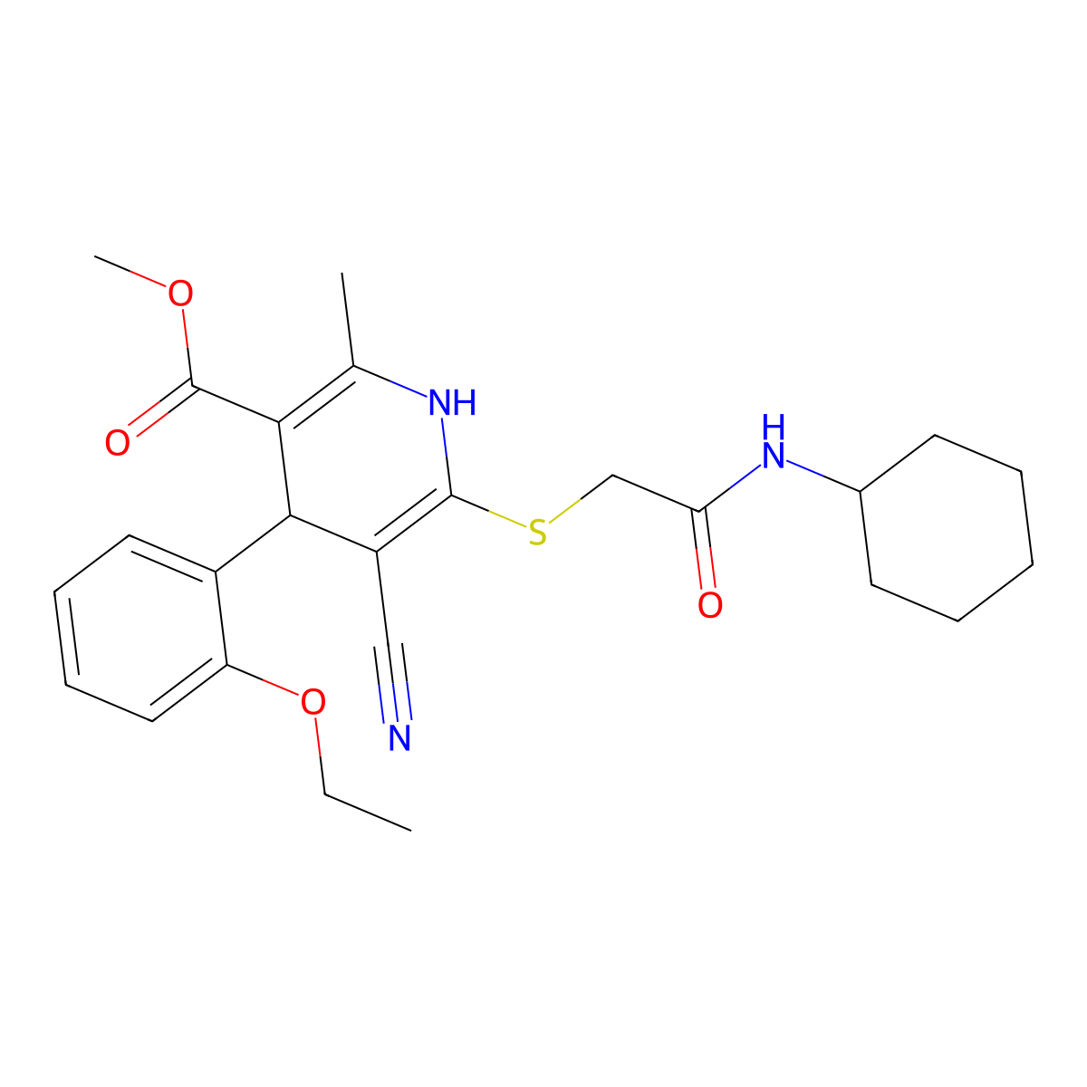 Methyl 5-cyano-6-[2-(cyclohexylamino)-2-oxoethyl]sulfanyl-4-(2-ethoxyphenyl)-2-methyl-1,4-dihydropyridine-3-carboxylate molecular structure, CAS 663217-75-2