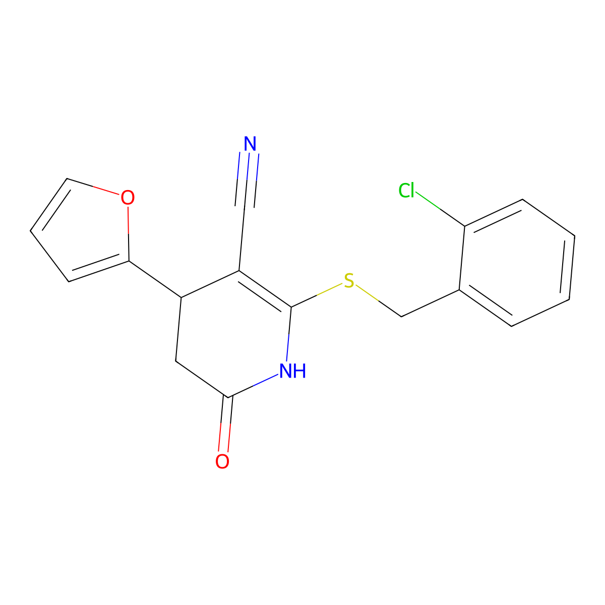 6-[(2-chlorophenyl)methylsulfanyl]-4-(furan-2-yl)-2-oxo-3,4-dihydro-1H-pyridine-5-carbonitrile molecular structure, CAS 663217-90-1