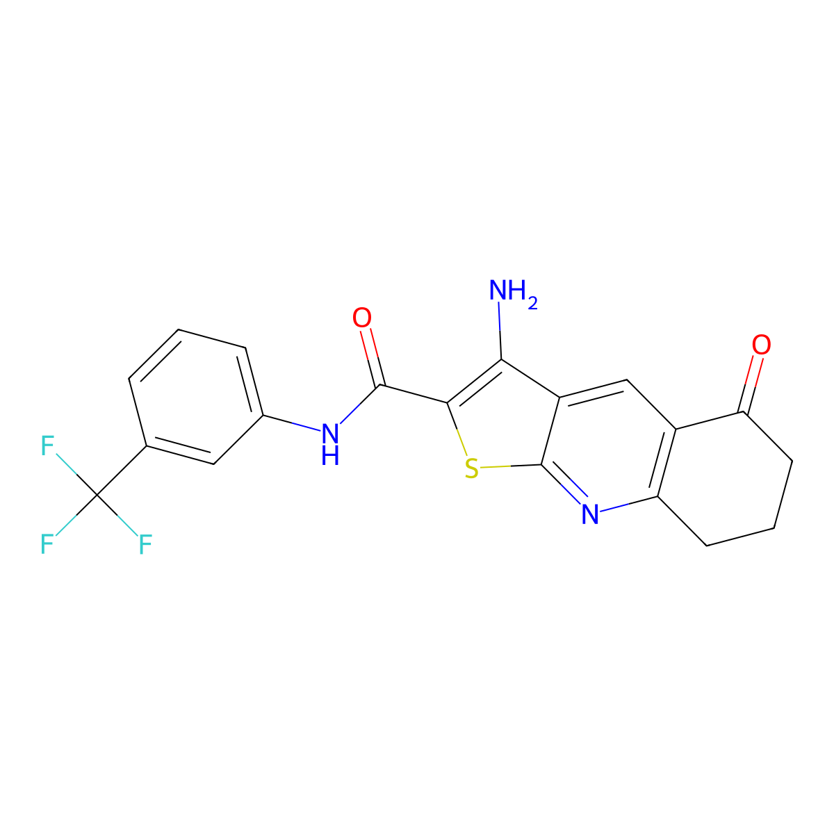 3-amino-5-oxo-N-(3-(trifluoromethyl)phenyl)-5,6,7,8-tetrahydrothieno[2,3-b]quinoline-2-carboxamide molecular structure, CAS 663218-08-4