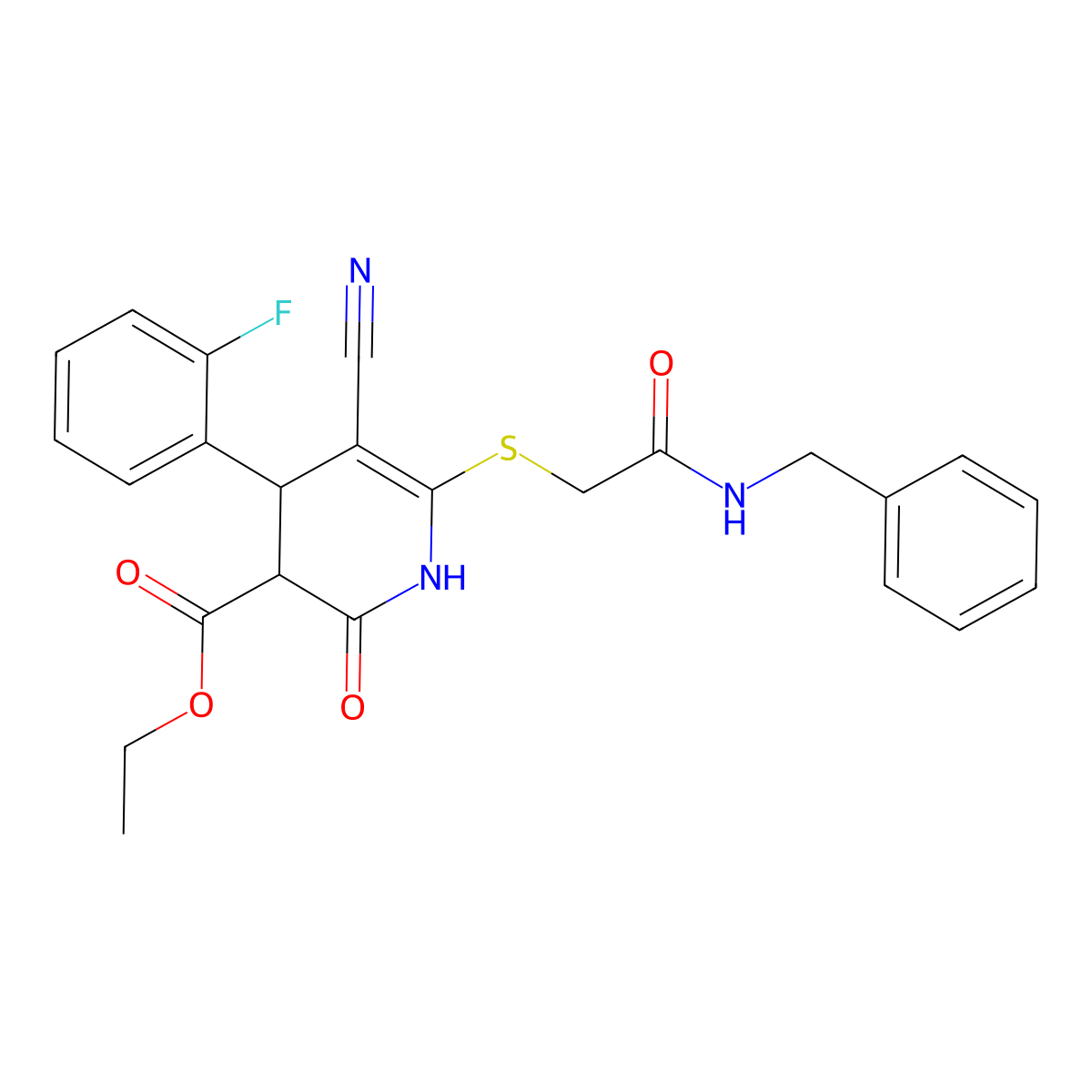 ethyl 6-[2-(benzylamino)-2-oxoethyl]sulfanyl-5-cyano-4-(2-fluorophenyl)-2-oxo-3,4-dihydro-1H-pyridine-3-carboxylate molecular structure, CAS 663218-10-8
