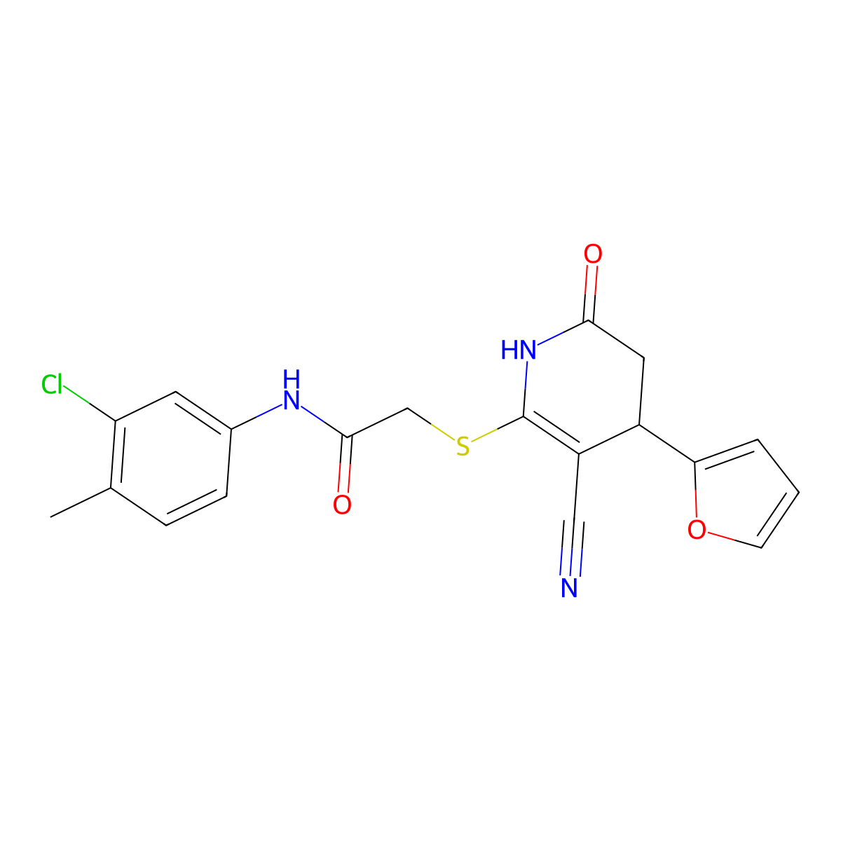 N-(3-chloro-4-methylphenyl)-2-[[5-cyano-4-(furan-2-yl)-2-oxo-3,4-dihydro-1H-pyridin-6-yl]sulfanyl]acetamide molecular structure, CAS 663218-11-9