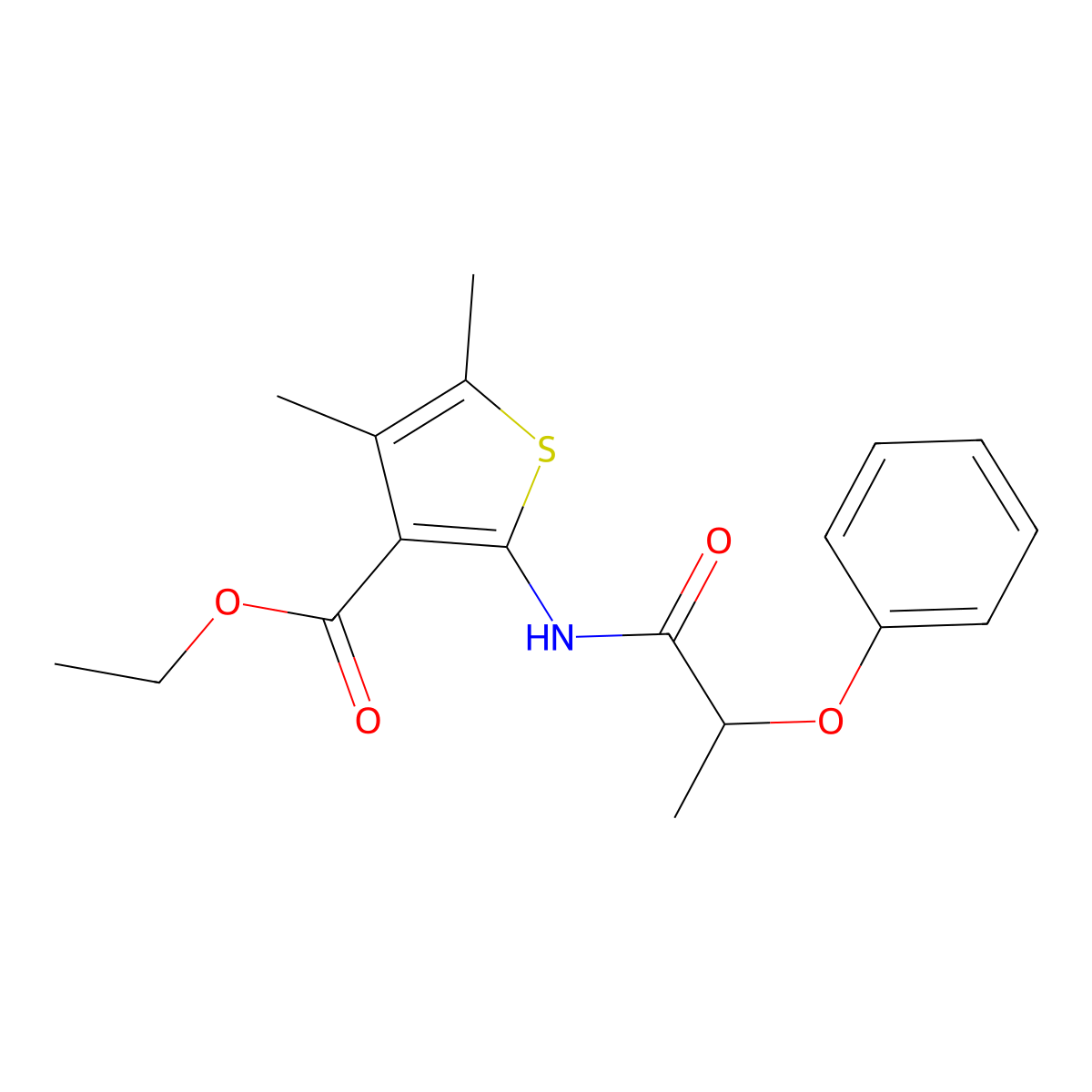 Ethyl 4,5-dimethyl-2-(2-phenoxypropanoylamino)thiophene-3-carboxylate molecular structure, CAS 663218-15-3