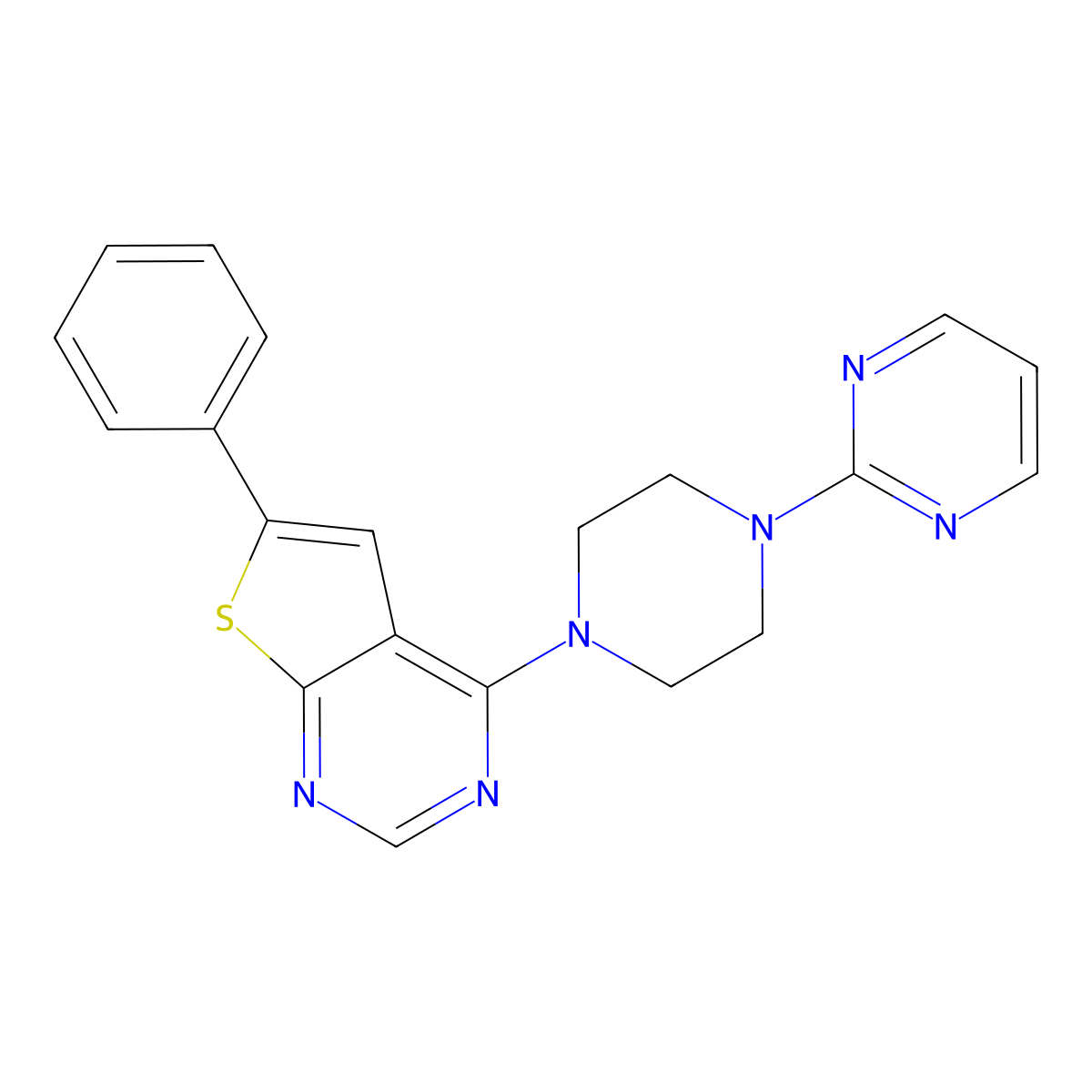 2-(4-{6-Phenylthieno[2,3-d]pyrimidin-4-yl}piperazin-1-yl)pyrimidine molecular structure, CAS 663218-81-3