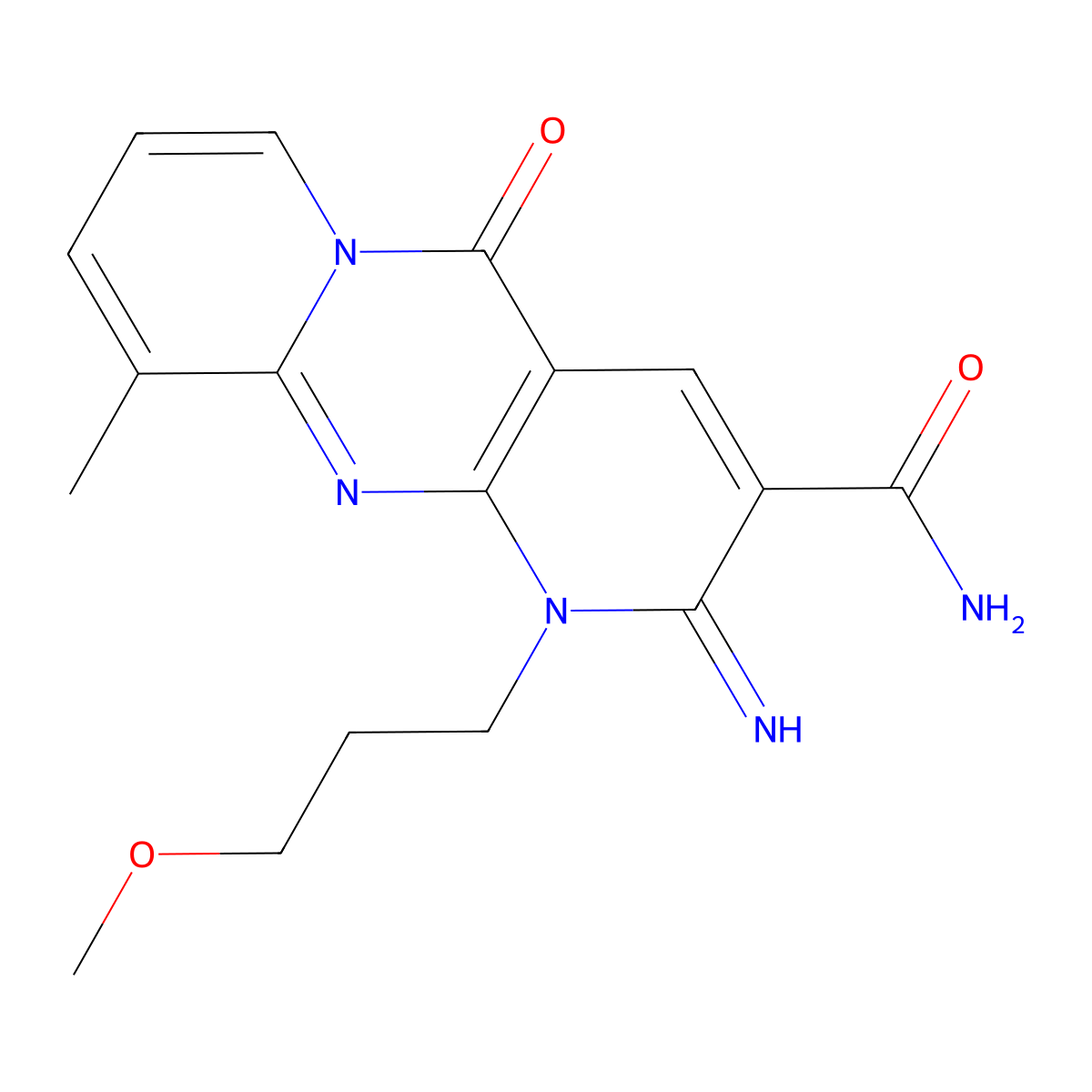 2-Imino-1-(3-methoxypropyl)-10-methyl-5-oxo-1,6-dihydropyridino[2,3-d]pyridino [1,2-a]pyrimidine-3-carboxamide molecular structure, CAS 663219-03-2