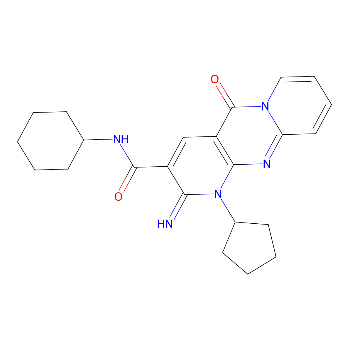 N-cyclohexyl-7-cyclopentyl-6-imino-2-oxo-1,7,9-triazatricyclo[8.4.0.0^{3,8}]tetradeca-3(8),4,9,11,13-pentaene-5-carboxamide molecular structure, CAS 663219-08-7
