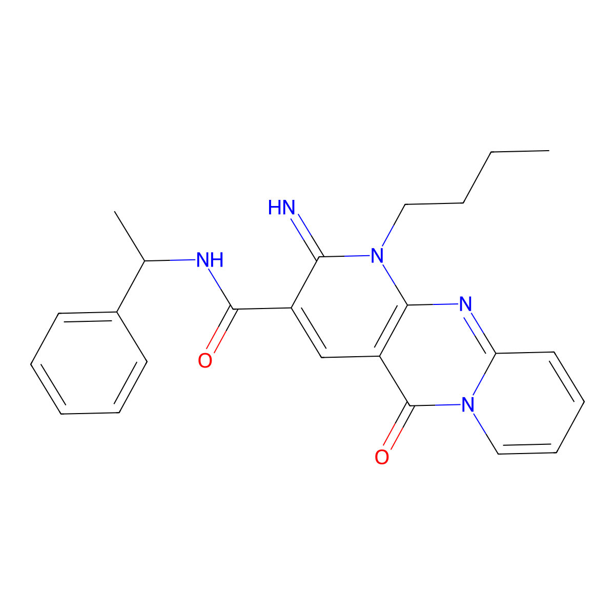 1-butyl-2-imino-5-oxo-N-(1-phenylethyl)-1,5-dihydro-2H-dipyrido[1,2-a:2',3'-d]pyrimidine-3-carboxamide molecular structure, CAS 663219-09-8
