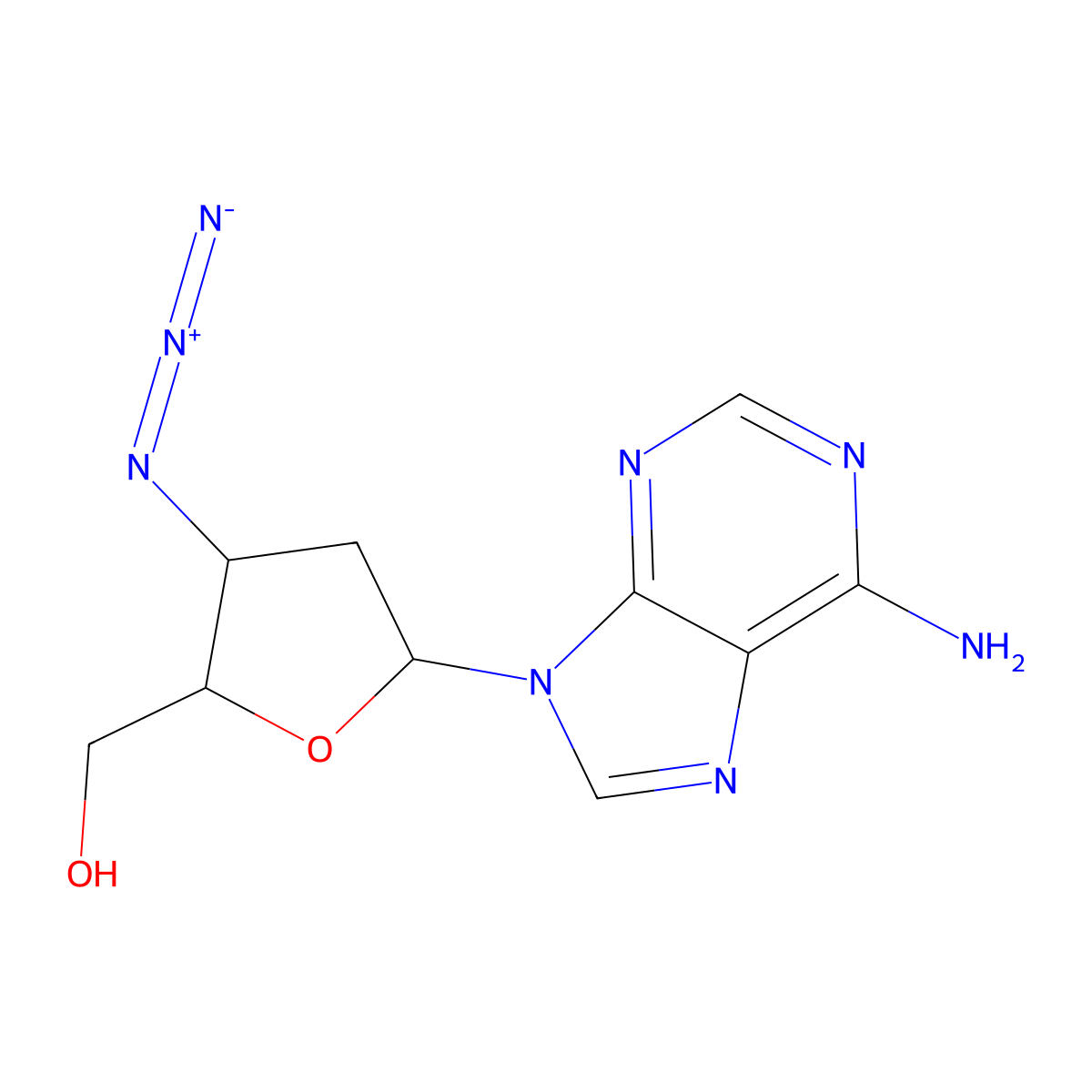 3'-Azido-2',3'-dideoxyadenosine molecular structure, CAS 66323-44-2