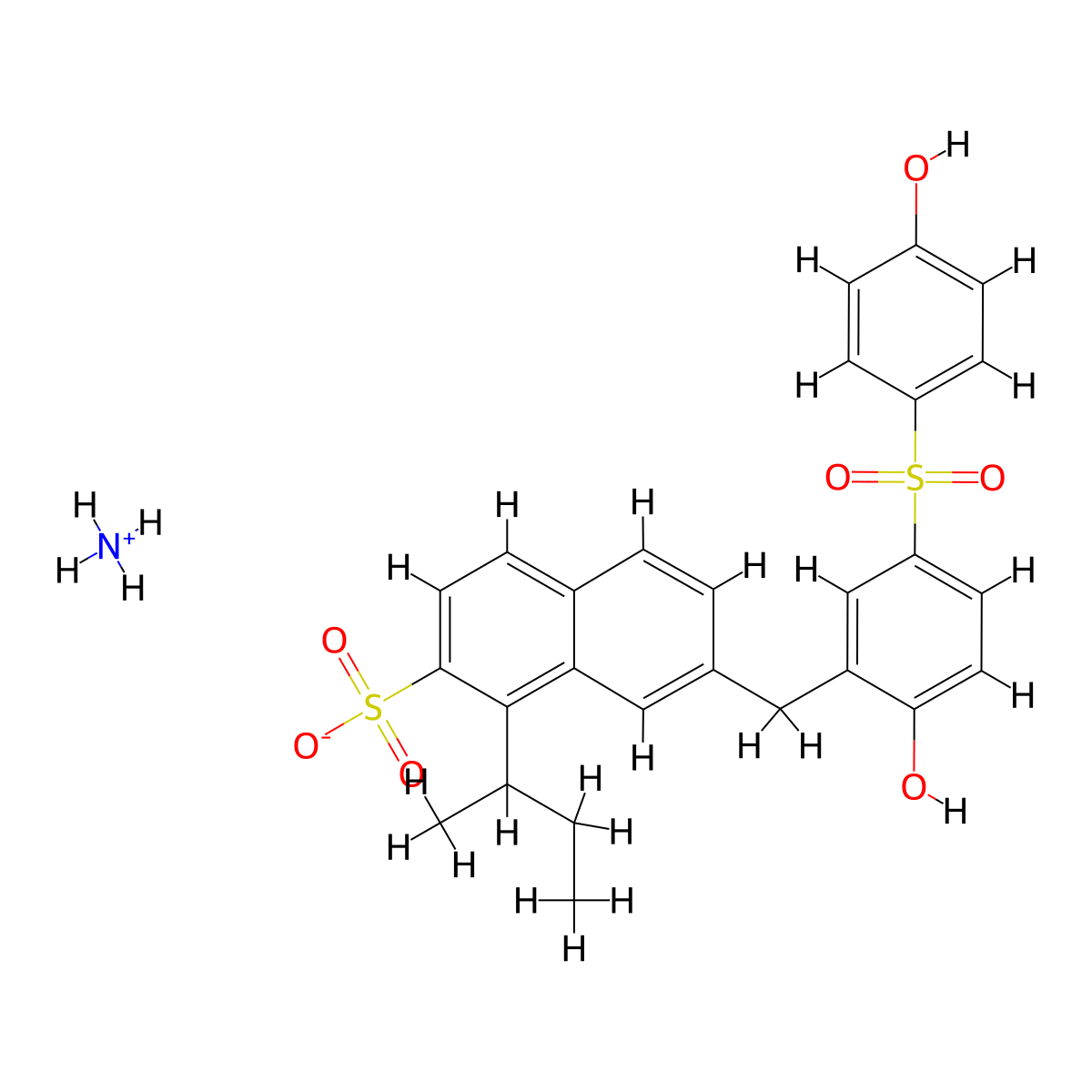 2-Naphthalenesulfonic acid, 7-[[2-hydroxy-5-[(4-hydroxyphenyl)sulfonyl]phenyl]methyl](1-methylpropyl)-, ammonium salt (1:1) molecular structure, CAS 66327-55-7