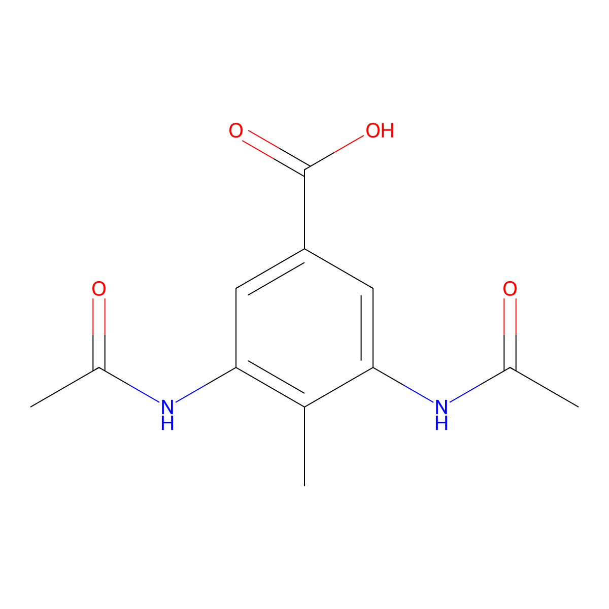 3,5-Diacetamido-4-methylbenzoic acid molecular structure, CAS 6633-37-0