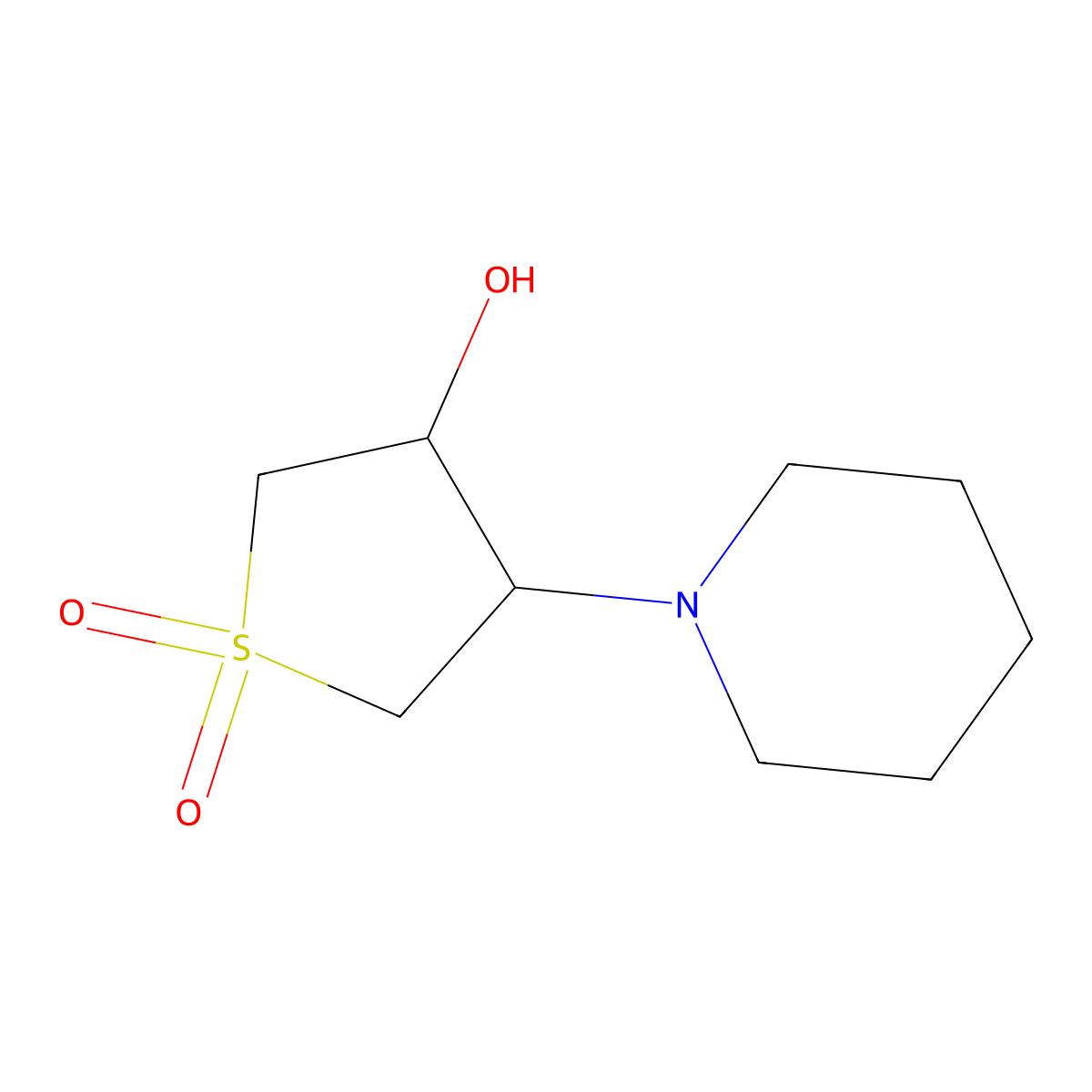 Thiophene-3-ol, tetrahydro-4-(1-piperidinyl)-, 1,1-dioxide molecular structure, CAS 66335-85-1