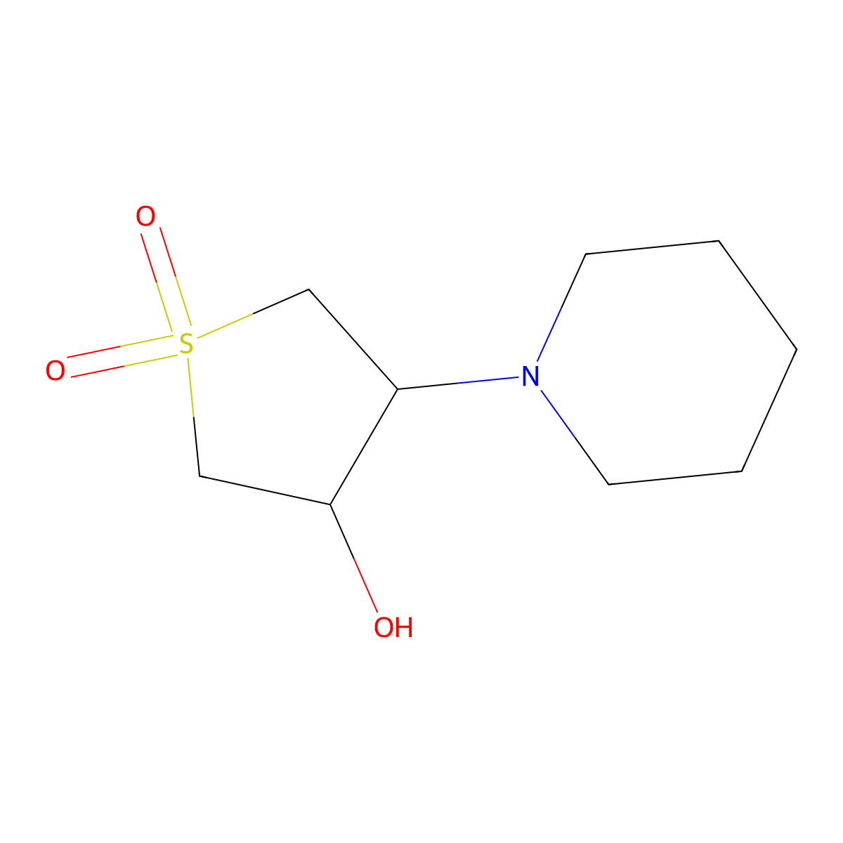 Thiophene-3-ol, tetrahydro-4-(1-piperidinyl)-, 1,1-dioxide molecular structure, CAS 66335-85-1