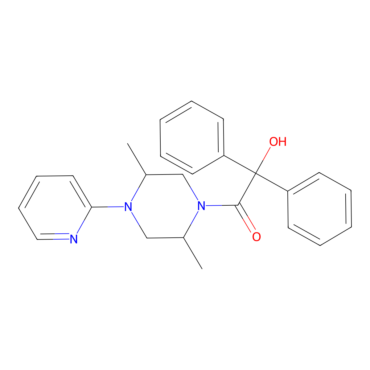 1-[(2S,5R)-2,5-dimethyl-4-pyridin-2-ylpiperazin-1-yl]-2-hydroxy-2,2-diphenylethanone molecular structure, CAS 6634-37-3