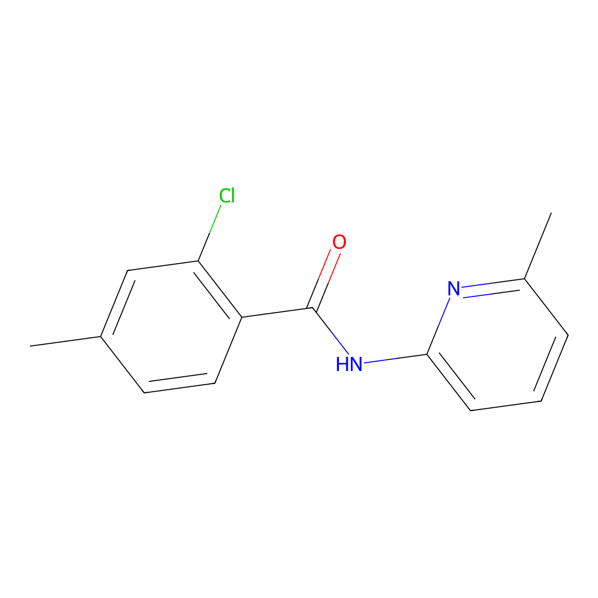 2-chloro-4-methyl-N-(6-methylpyridin-2-yl)benzamide molecular structure, CAS 6634-80-6