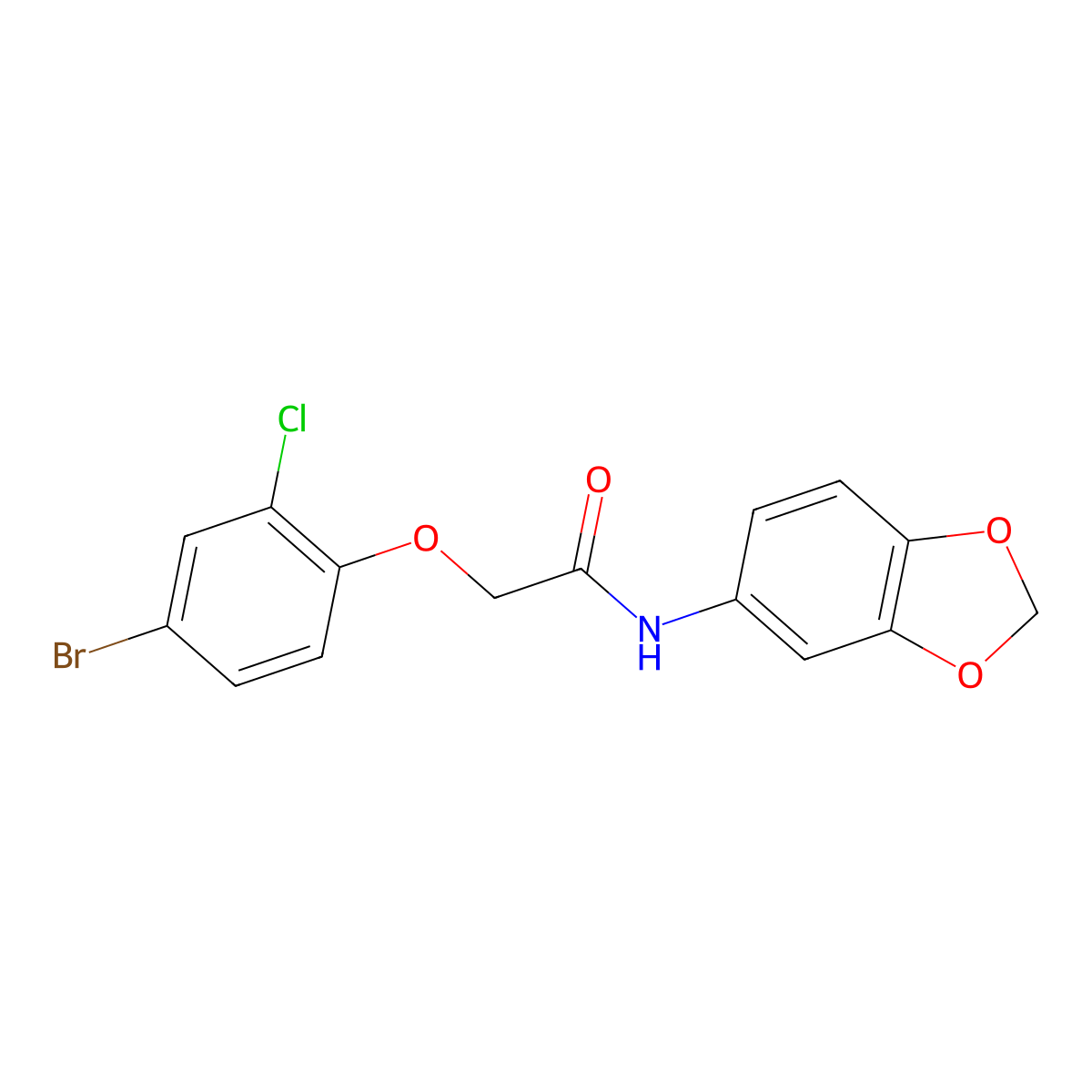 N-(1,3-benzodioxol-5-yl)-2-(4-bromo-2-chlorophenoxy)acetamide molecular structure, CAS 6634-86-2