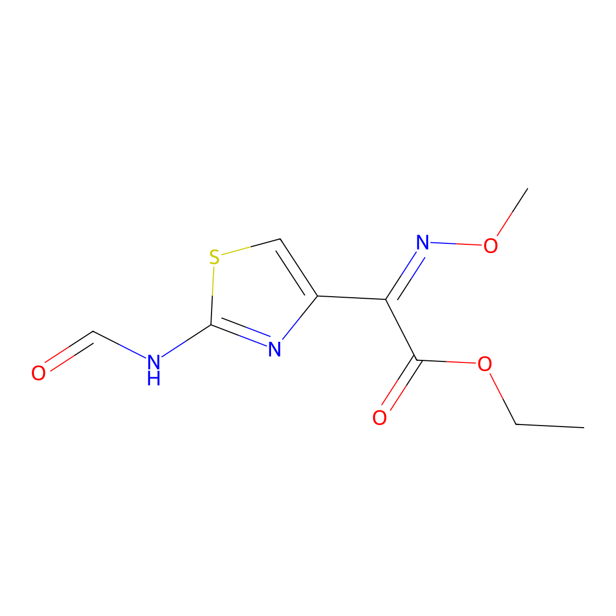 Ethyl (Z)-2-formamido-alpha-(methoxyimino)thiazol-4-acetate molecular structure, CAS 66340-98-5