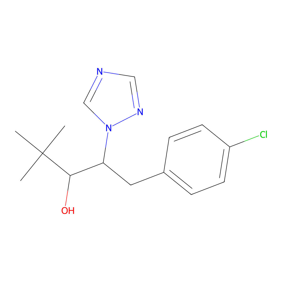 1H-1,2,4-Triazole-1-ethanol, beta-((4-chlorophenyl)methyl)-alpha-(1,1-dimethylethyl)- molecular structure, CAS 66346-04-1
