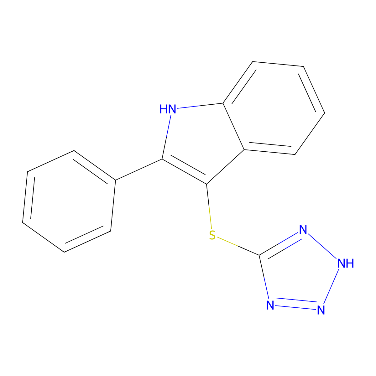 1H-Indole, 2-phenyl-3-(1H-tetrazol-5-ylthio)- molecular structure, CAS 66354-89-0