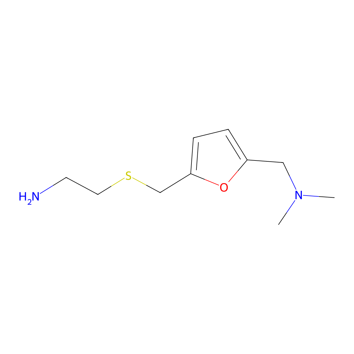 5-(((2-Aminoethyl)thio)methyl)-N,N-dimethyl-2-furanmethanamine molecular structure, CAS 66356-53-4