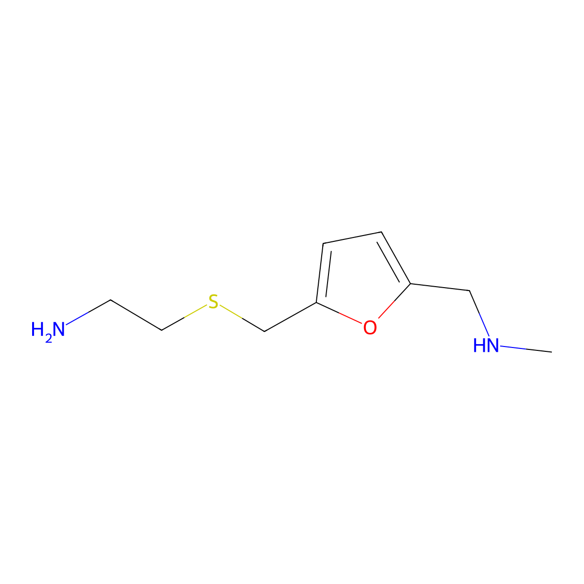 5-[[(2-Aminoethyl)thio]methyl]-N-methyl-2-furanmethanamine molecular structure, CAS 66356-54-5
