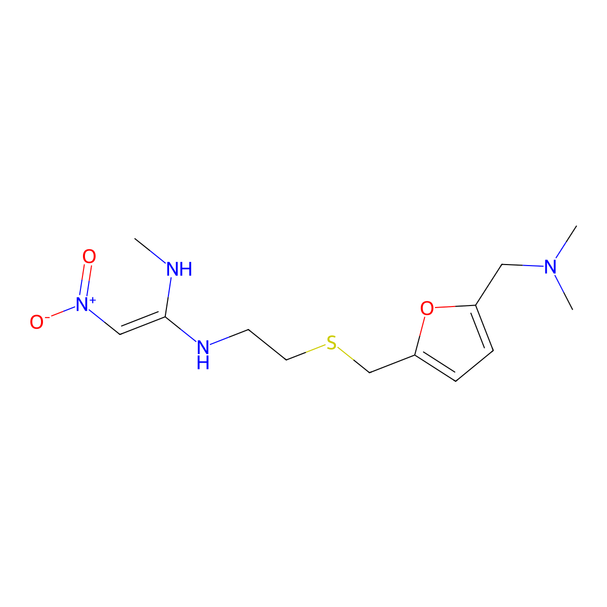 Ranitidine molecular structure, CAS 66357-35-5