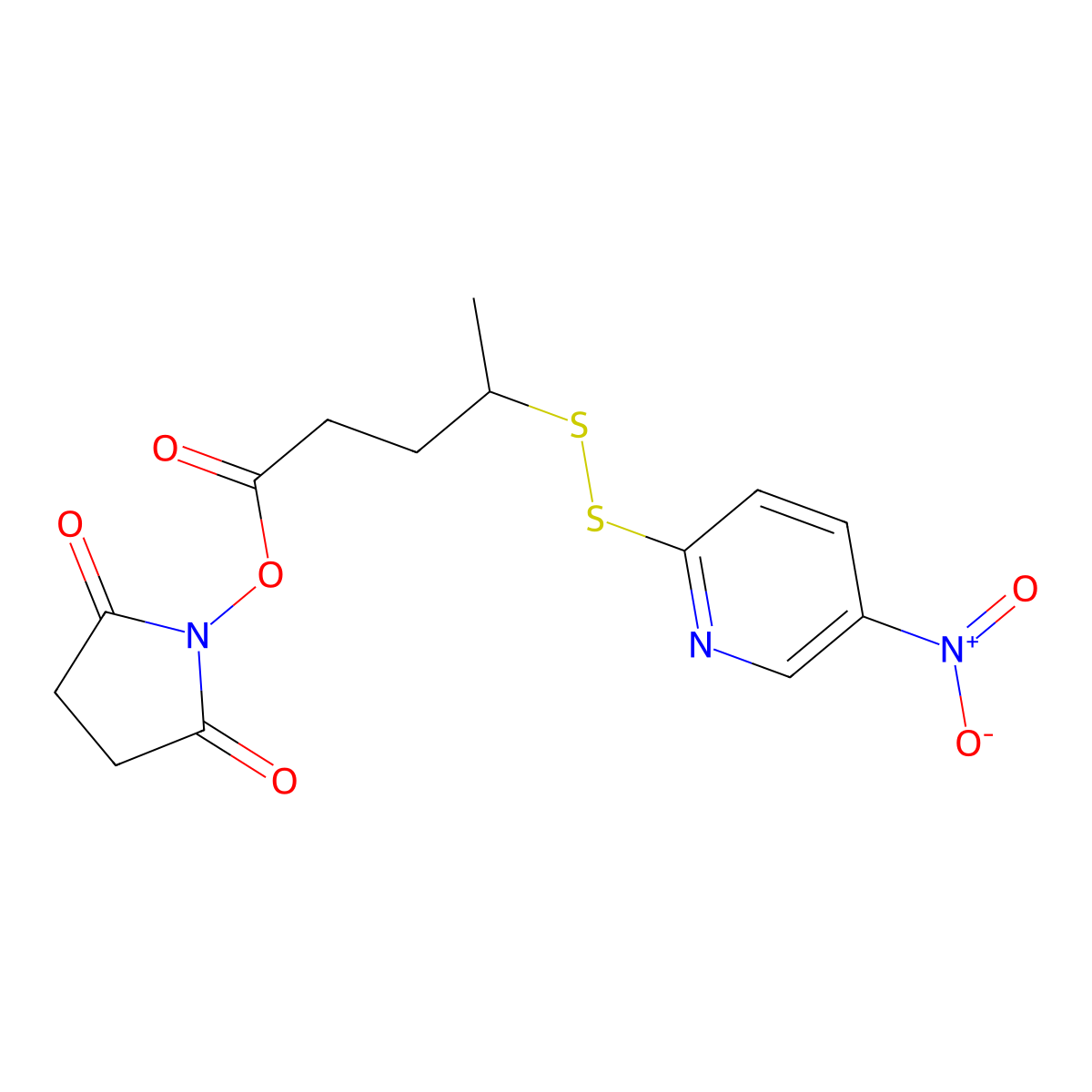 2,5-Dioxopyrrolidin-1-yl 4-((5-nitropyridin-2-yl)disulfanyl)pentanoate molecular structure, CAS 663598-61-6