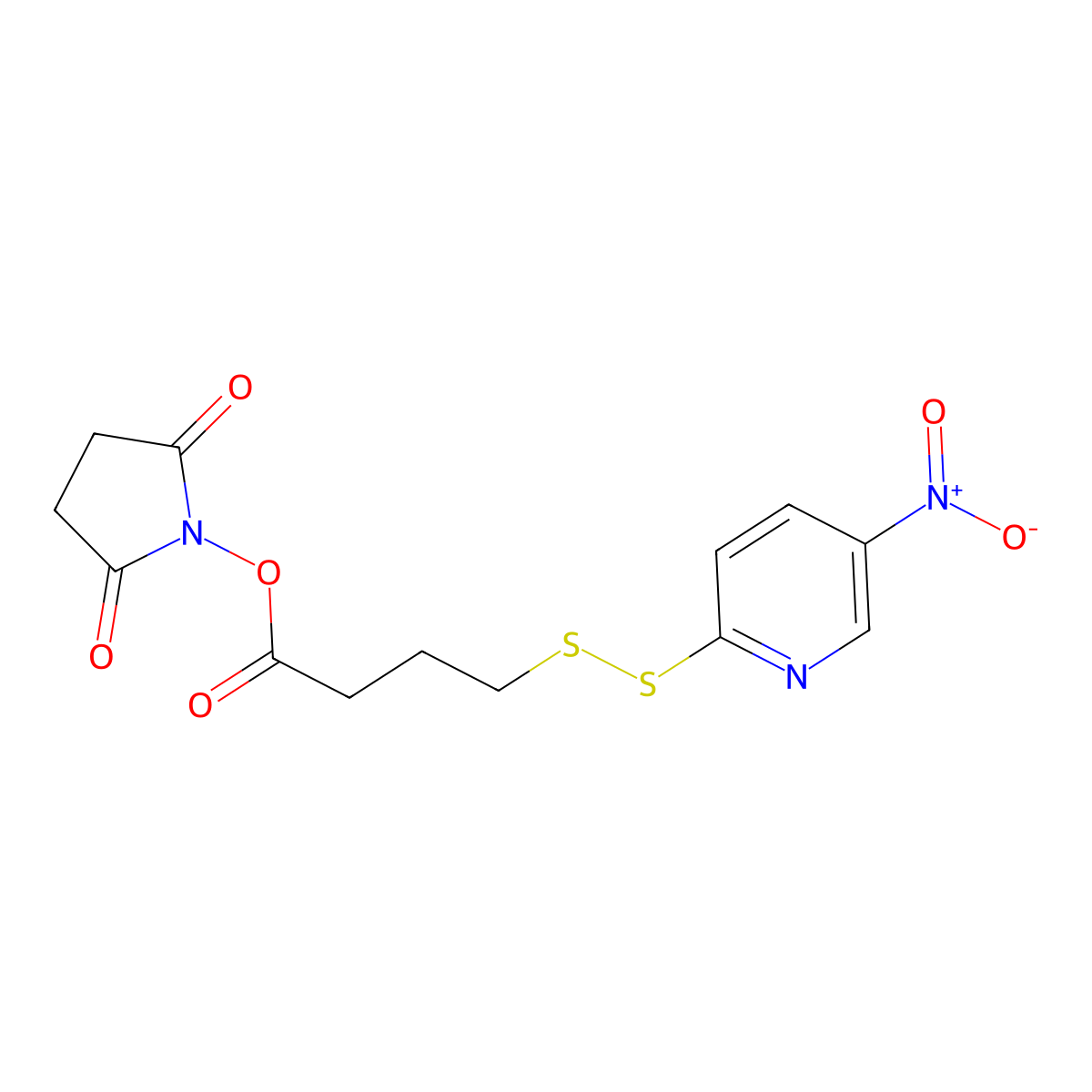 2,5-Dioxopyrrolidin-1-yl 4-((5-nitropyridin-2-yl)disulfanyl)butanoate molecular structure, CAS 663598-85-4
