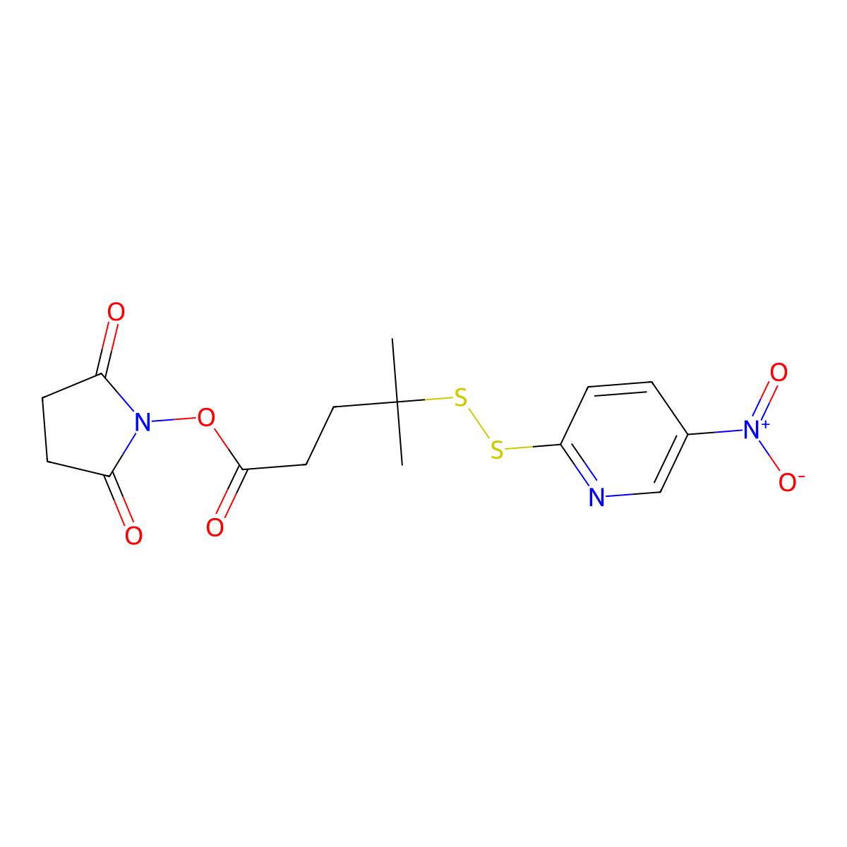 2,5-Dioxopyrrolidin-1-yl 4-methyl-4-((5-nitropyridin-2-yl)disulfanyl)pentanoate molecular structure, CAS 663598-98-9
