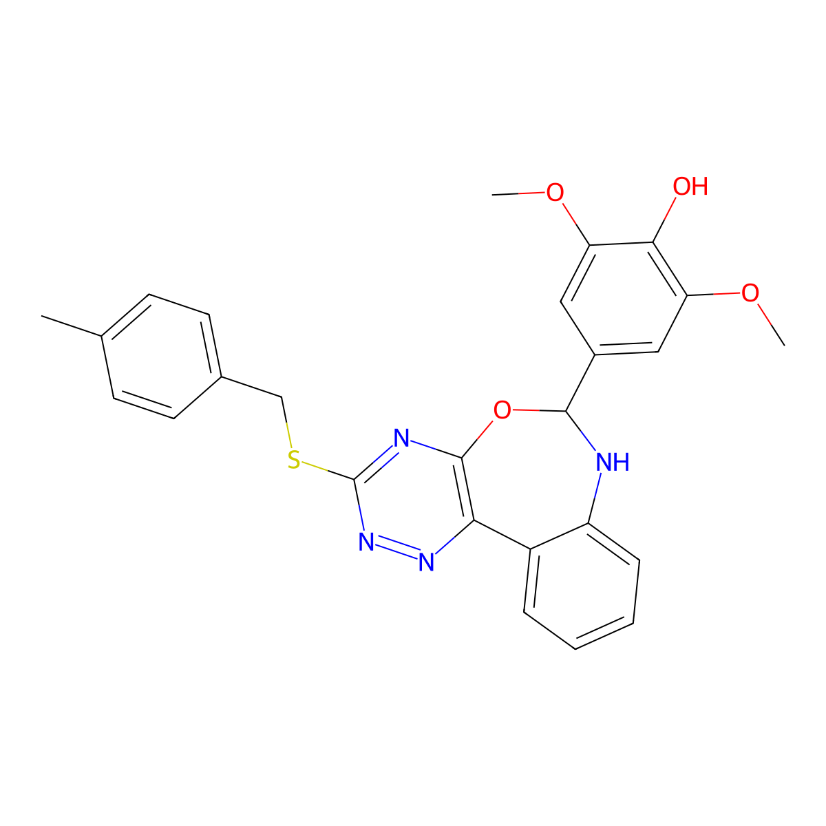 2,6-Dimethoxy-4-[3-[(4-methylphenyl)methylsulfanyl]-6,7-dihydro-[1,2,4]triazino[5,6-d][3,1]benzoxazepin-6-yl]phenol molecular structure, CAS 6636-64-2
