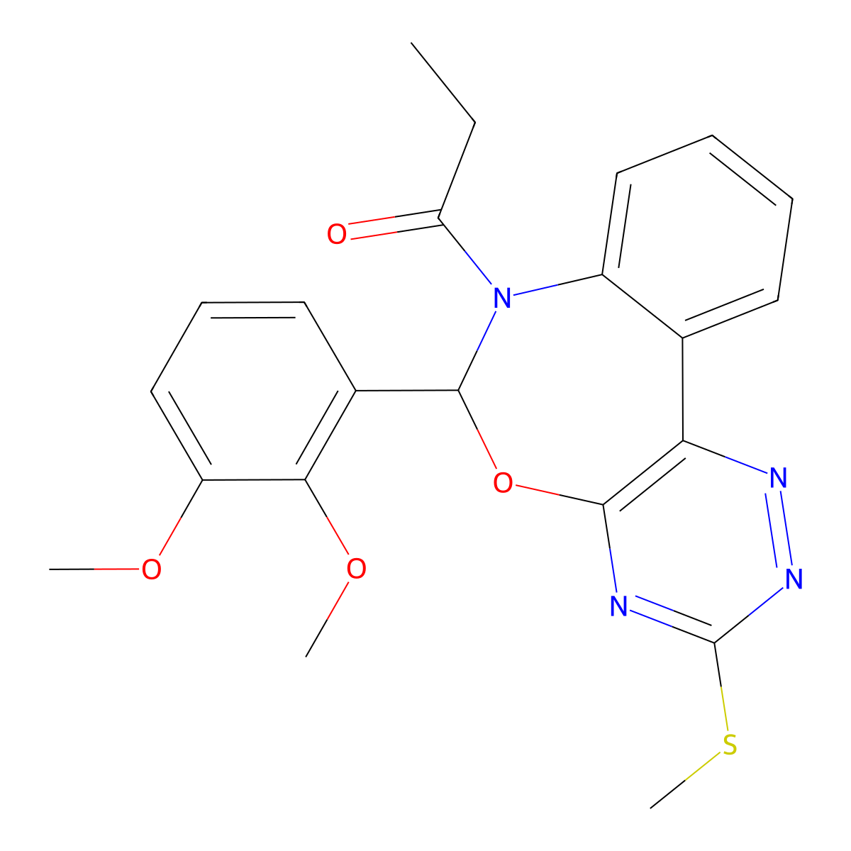 1-[6-(2,3-dimethoxyphenyl)-3-methylsulfanyl-6H-[1,2,4]triazino[5,6-d][3,1]benzoxazepin-7-yl]propan-1-one molecular structure, CAS 6636-77-7