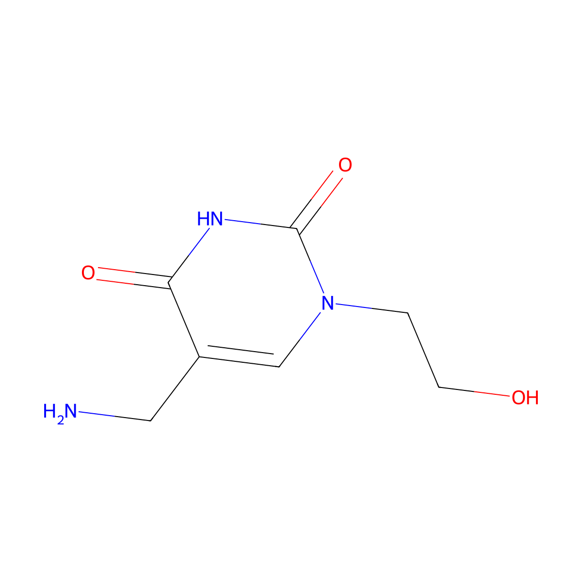 5-(Aminomethyl)-1-(2-hydroxyethyl)-1,2,3,4-tetrahydropyrimidine-2,4-dione molecular structure, CAS 663603-62-1