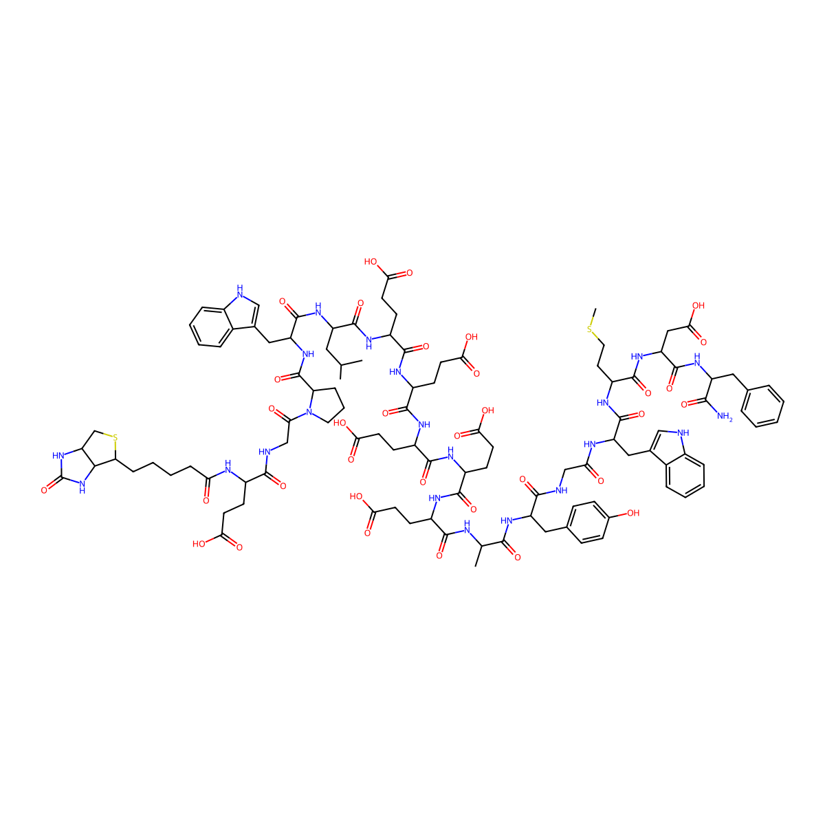Biotinyl-(Glu1)-Gastrin I (human) Biotinyl-Glu-Gly-Pro-Trp-Leu-Glu-Glu-Glu-Glu-Glu-Ala-Tyr-Gly-Trp-Met-Asp-Phe-NH2 molecular structure, CAS 663625-43-2