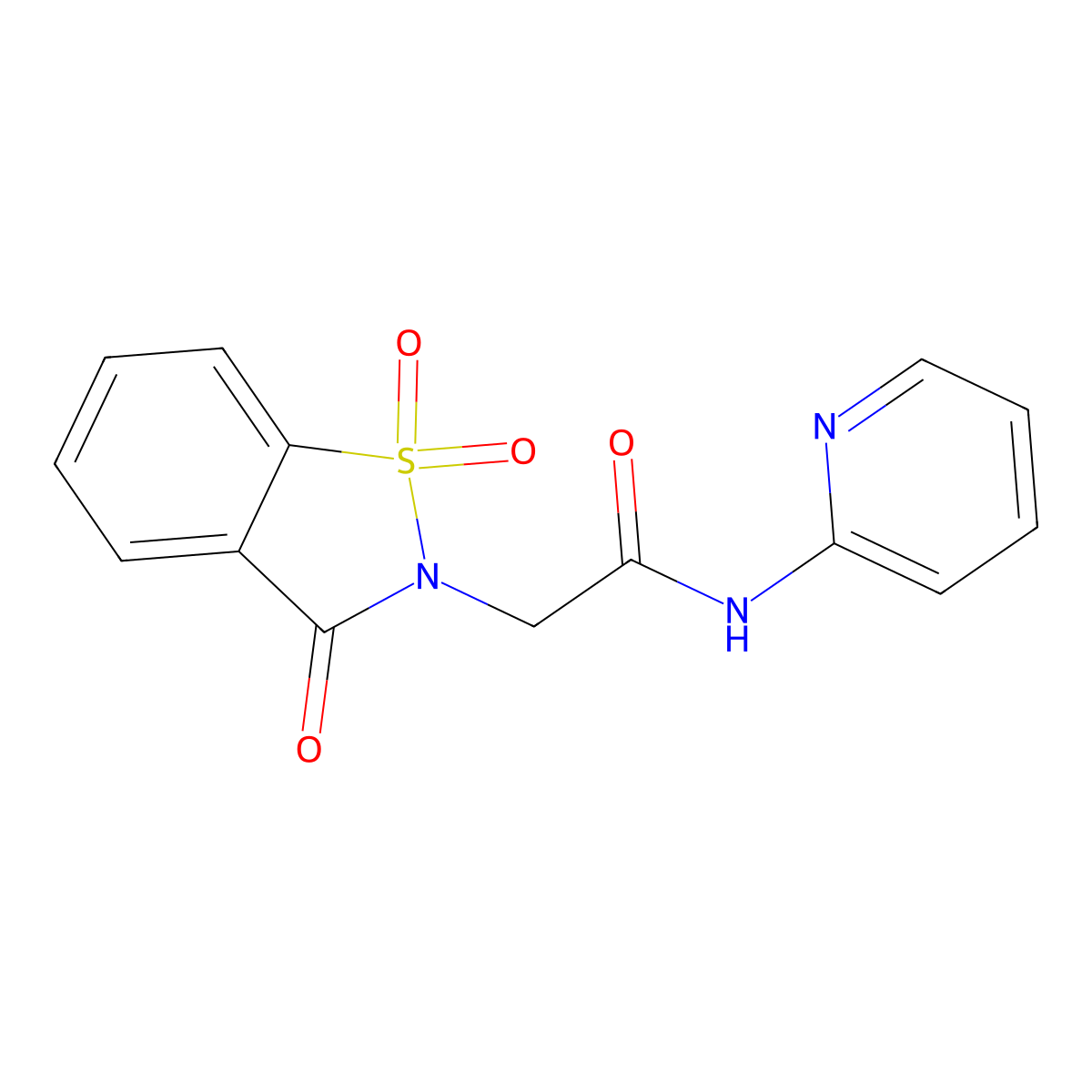2-(1,1-dioxido-3-oxo-1,2-benzothiazol-2(3H)-yl)-N-(pyridin-2-yl)acetamide molecular structure, CAS 66366-28-7