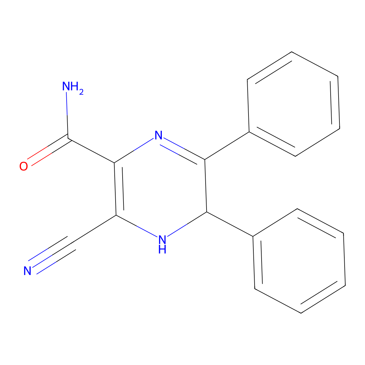 Pyrazinecarboxamide, 3-cyano-4,5-dihydro-5,6-diphenyl- molecular structure, CAS 66371-74-2