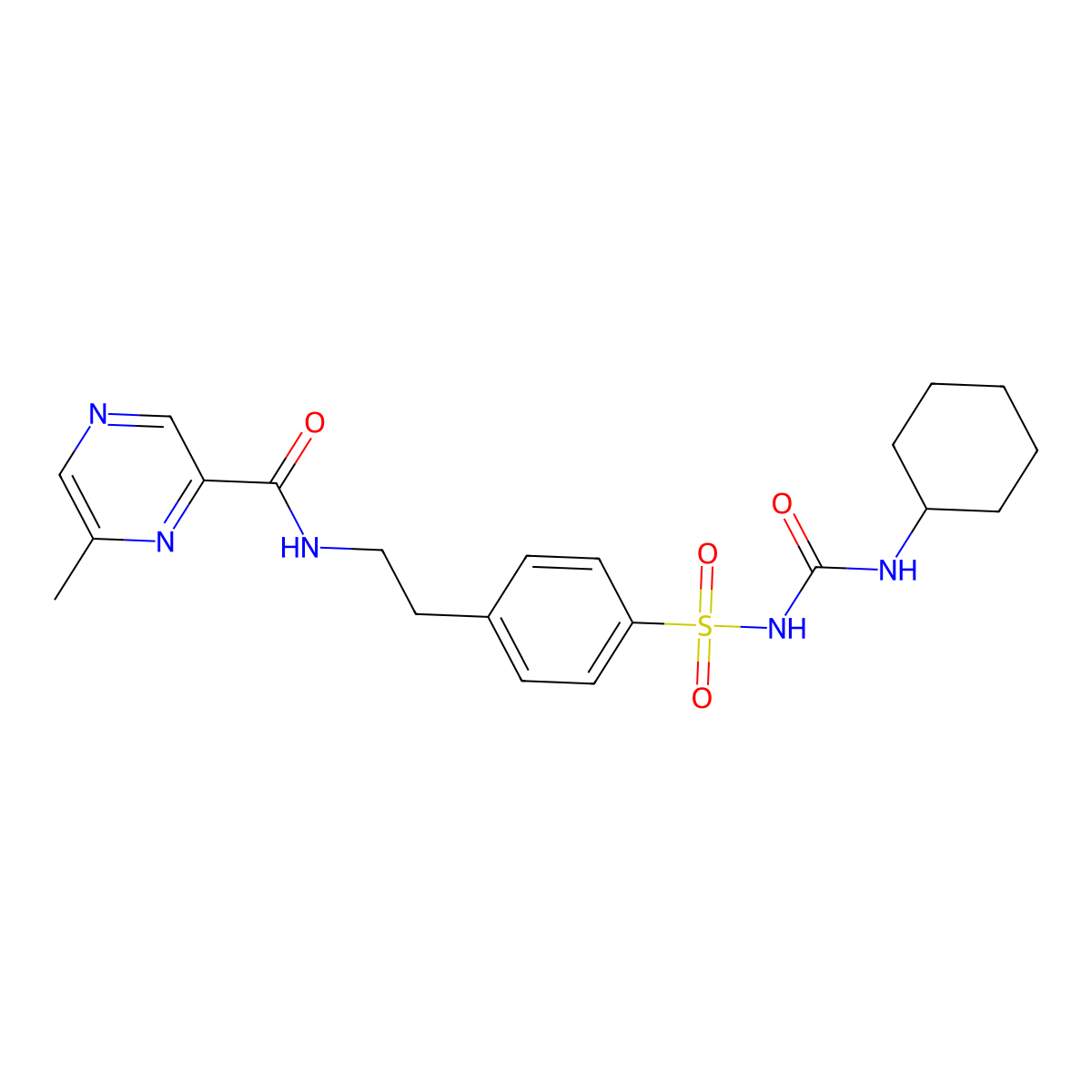 N-(2-(4-((((Cyclohexylamino)carbonyl)amino)sulfonyl)phenyl)ethyl)-6-methyl-2-pyrazinecarboxamide molecular structure, CAS 66375-96-0