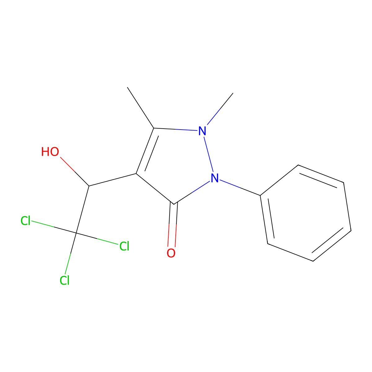 1,5-Dimethyl-2-phenyl-4-(2,2,2-trichloro-1-hydroxyethyl)-1,2-dihydro-3H-pyrazol-3-one molecular structure, CAS 66379-85-9